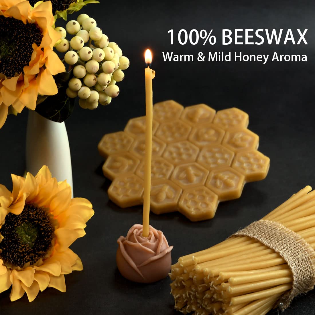 DEYBBY Beeswax Orthodox Candles – 50 Count Beeswax Candles Set - Dripless and Smokeless Mini Thin Organic Beeswax Taper Candles for Praye Orthodox Church Home Dinner Cake