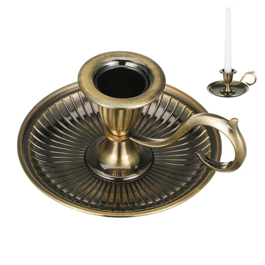 Retro Taper Candle Holder with Handle Vintage Metal Candlestick Decorative Tabletop Stand for Home Wedding Party 4.52X4.52X2.55 Inches