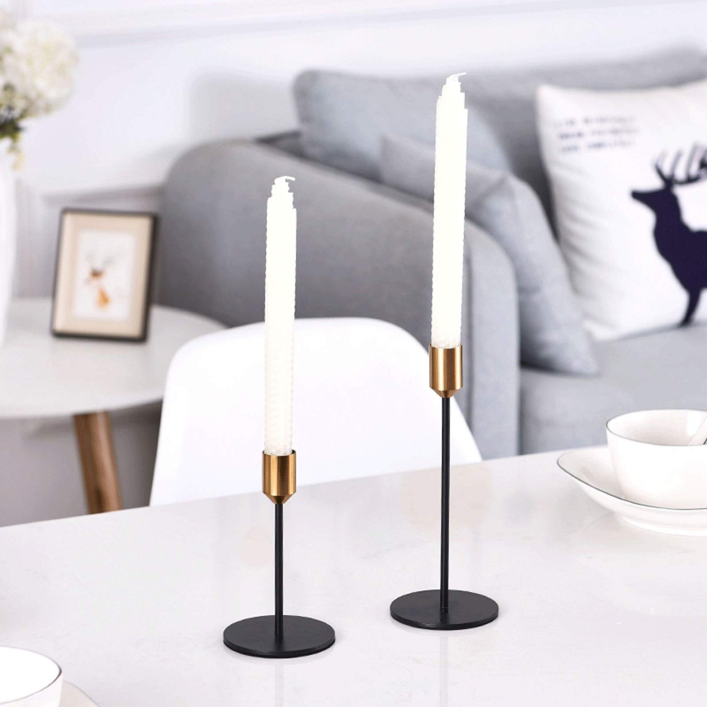 XILIN-1987 Candle Holderss Candlestick Holders Metal Candle Holder,Wrought Iron Taper Candle Holder, Set of 2 Premium Iron Candlestick Holders (Large + Small) Decorative Candlestick