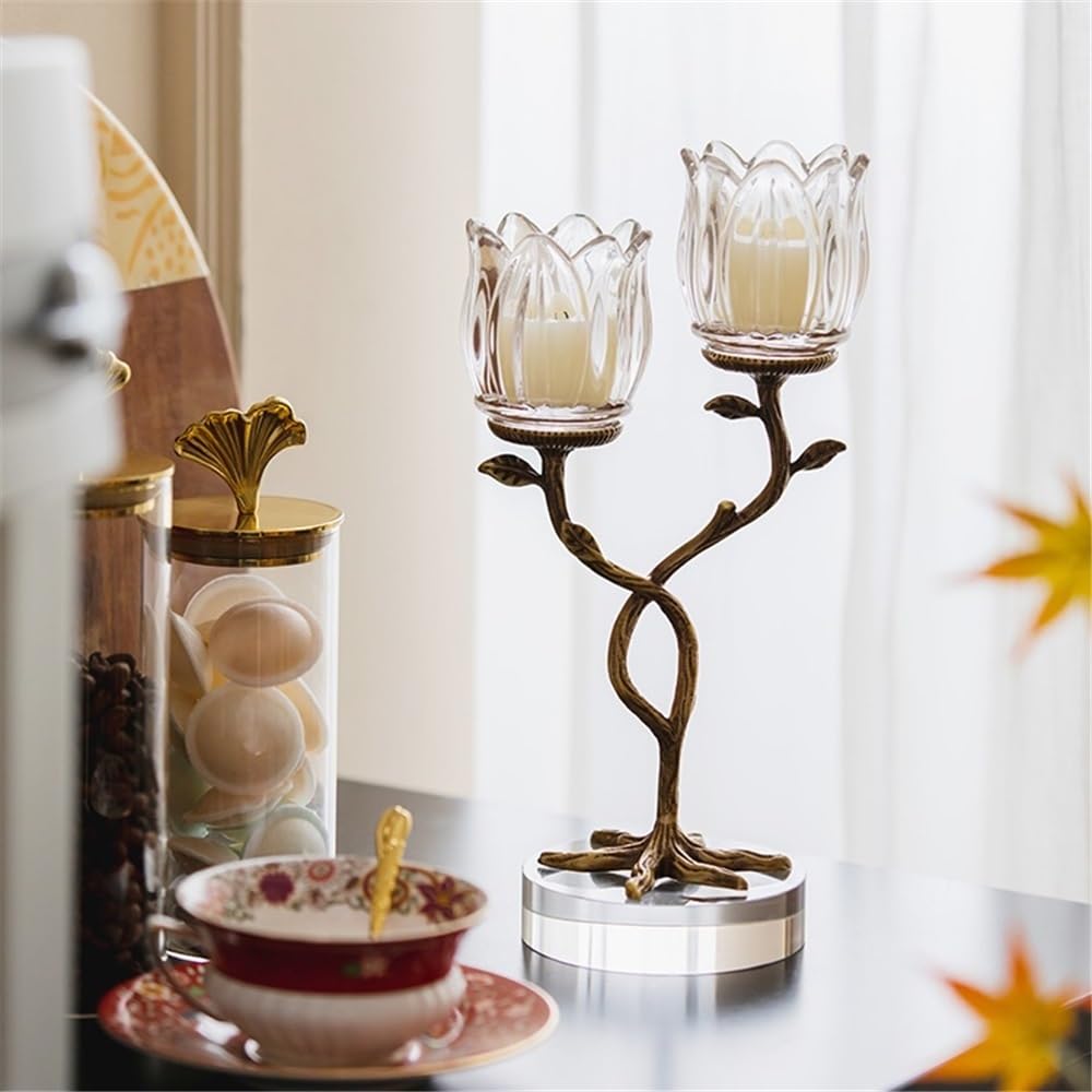 Candlesticks Light luxury creative home brass crystal glass candle holder entrance table advanced ornaments aromatherapy candle holder Decorative candle holder