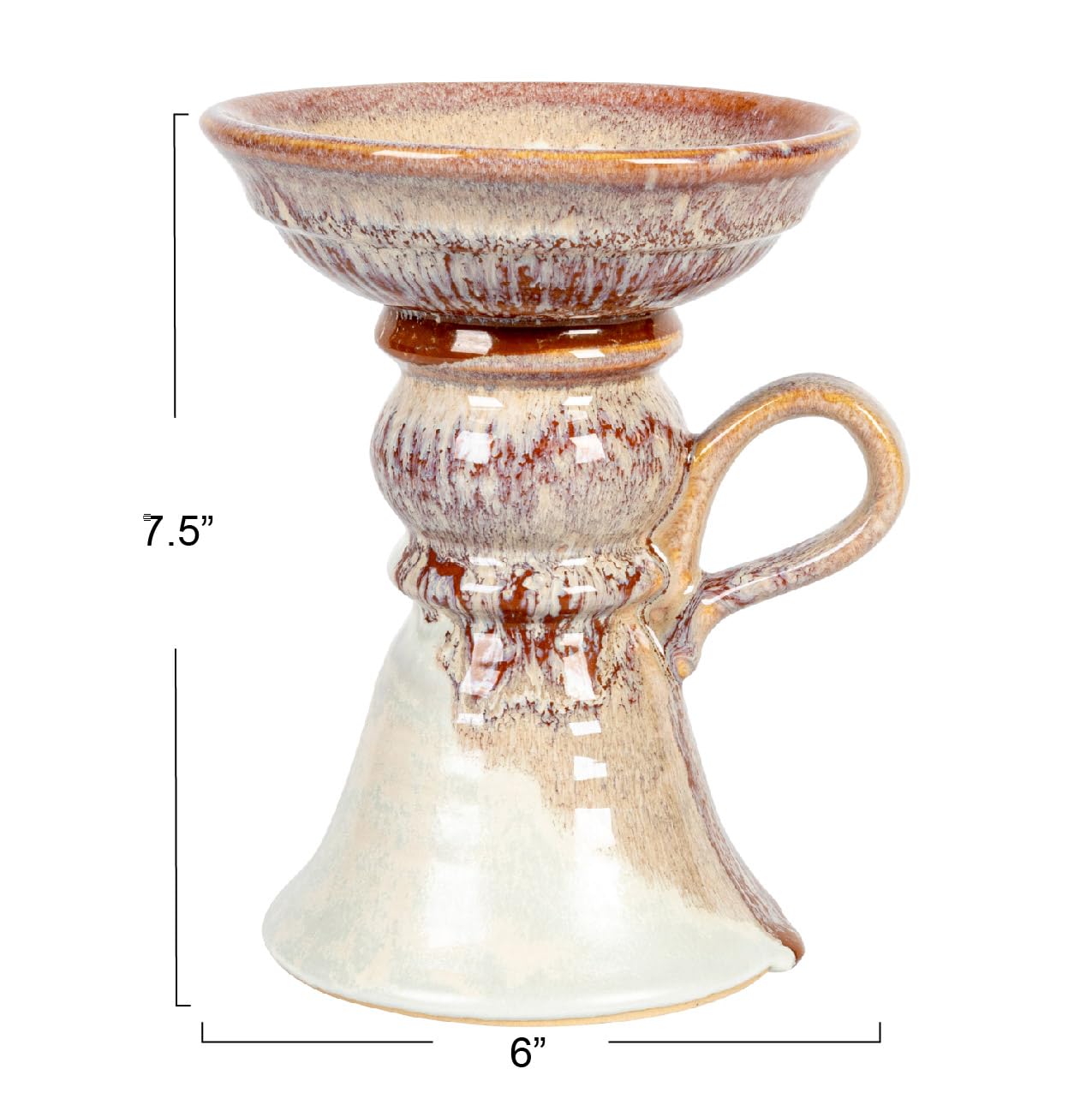 7.5 Inches Stoneware Pillar Holder with Handle and Reactive Glaze for 5 Inches Pillar, Brown