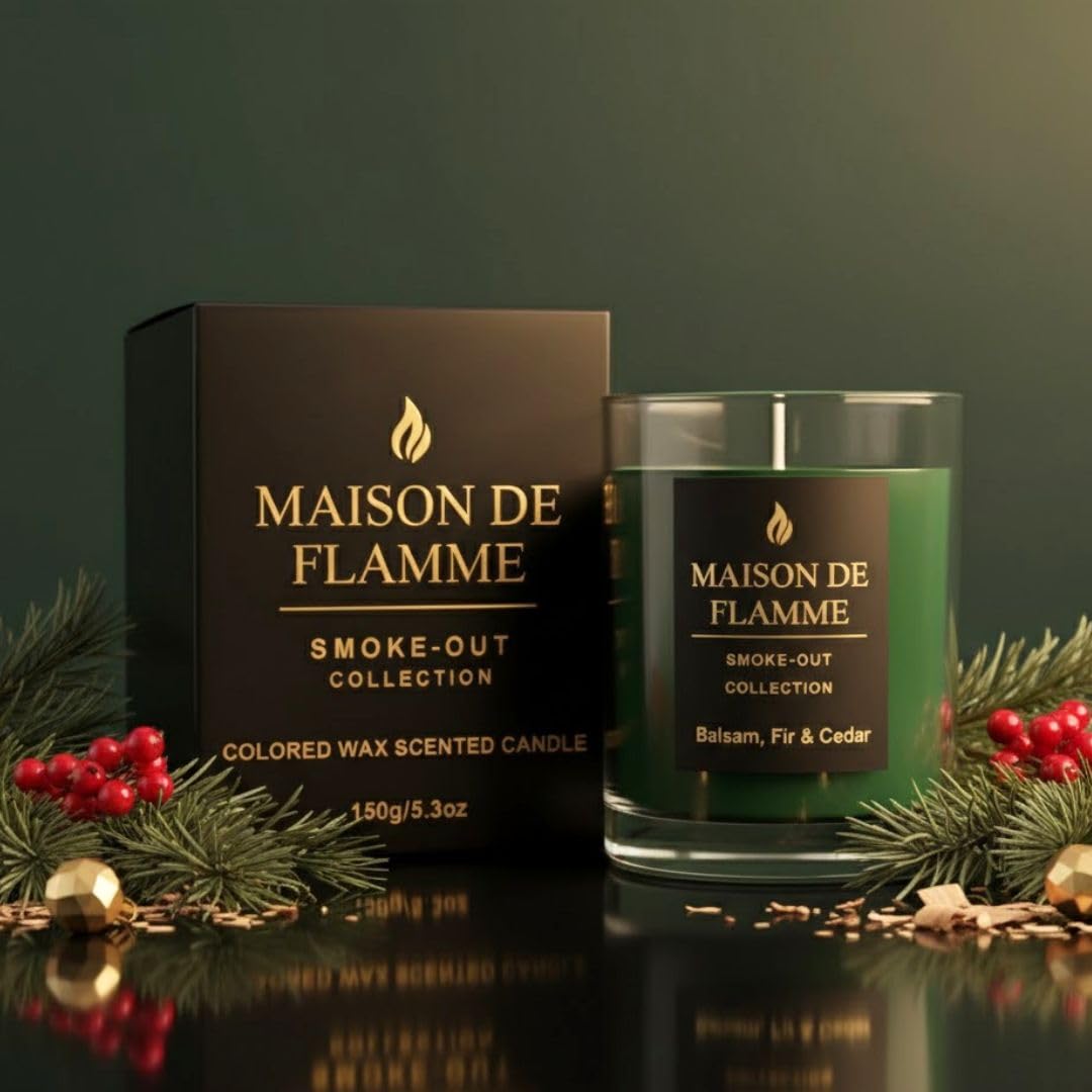 Smoke Odor Eliminating Candle – Balsam Fir & Cedar Soy Wax Candle for Kitchen, Apartment & Home Smells, Long Lasting Odor Neutralizing Scented Candle, 150g / 5.3 oz – Maison De Flamme