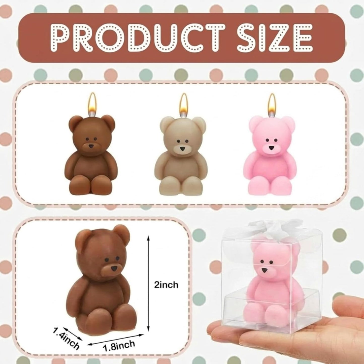 Dansib 50 Pcs Bear Baby Shower Candle Favors for Guest Bear Party Favors Baby Shower Candles Bulk for Gifts Party Decorations (Light Brown,Dark Brown,Pink)