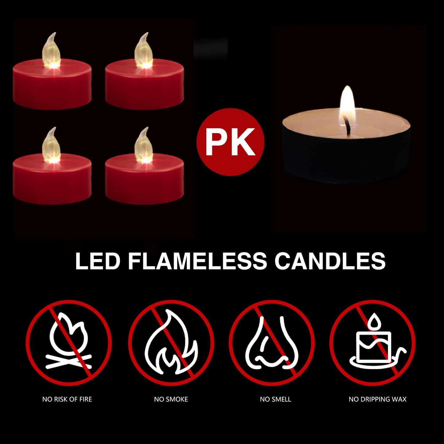 24 Pack Remote Control LED Tea Lights Battery Operated Flameless Candles 5Pcs Realistic and Bright Flickering Long Lasting 400 Hours Electric Candles for Christmas Home Party Wedding Decor (Red)