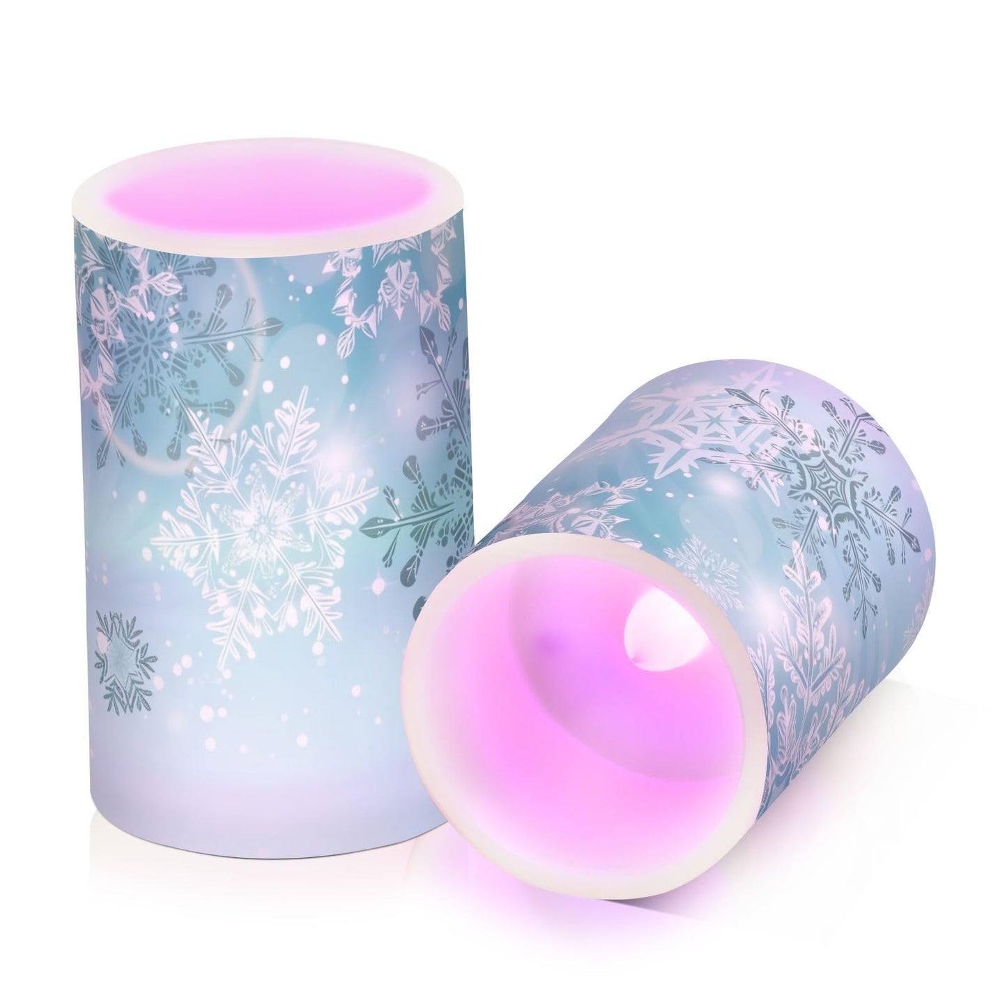 Christmas Lights Decorations Flameless Candles Silver Winter Teal Turquoise Snowflakes Christmas Pillar Candles Set of 2 Battery Operated Remote Control Warm Lights
