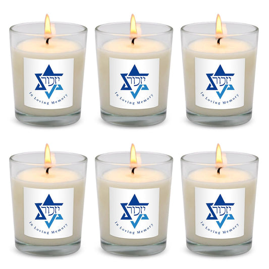 6 Pack White Yahrzeit Candles - Yahrzeit Memorial Candles, Memorial Bereavement Gifts for Loss of Loved One, Jewish Sympathy, Natural Soy Wax Hand Poured