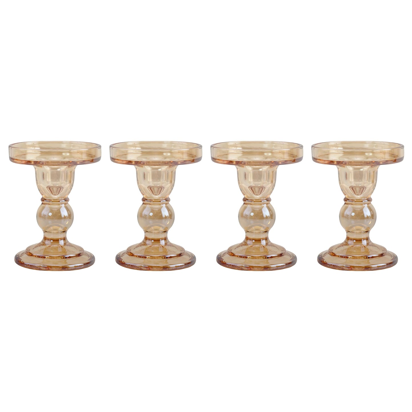 ViViTOP Glass Candle Holder Set of 4, Amber Candlestick Holders for Pillar Candles, 4.5" H, Candle Stand Decorations for Living Room