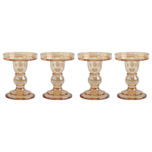 ViViTOP Glass Candle Holder Set of 4, Amber Candlestick Holders for Pillar Candles, 4.5" H, Candle Stand Decorations for Living Room
