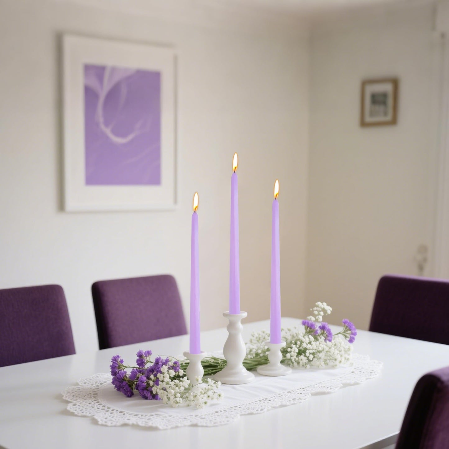 8 Pack 10 Inch Lavender Purple Taper Candles for Dinner Home Decor Wedding Shower