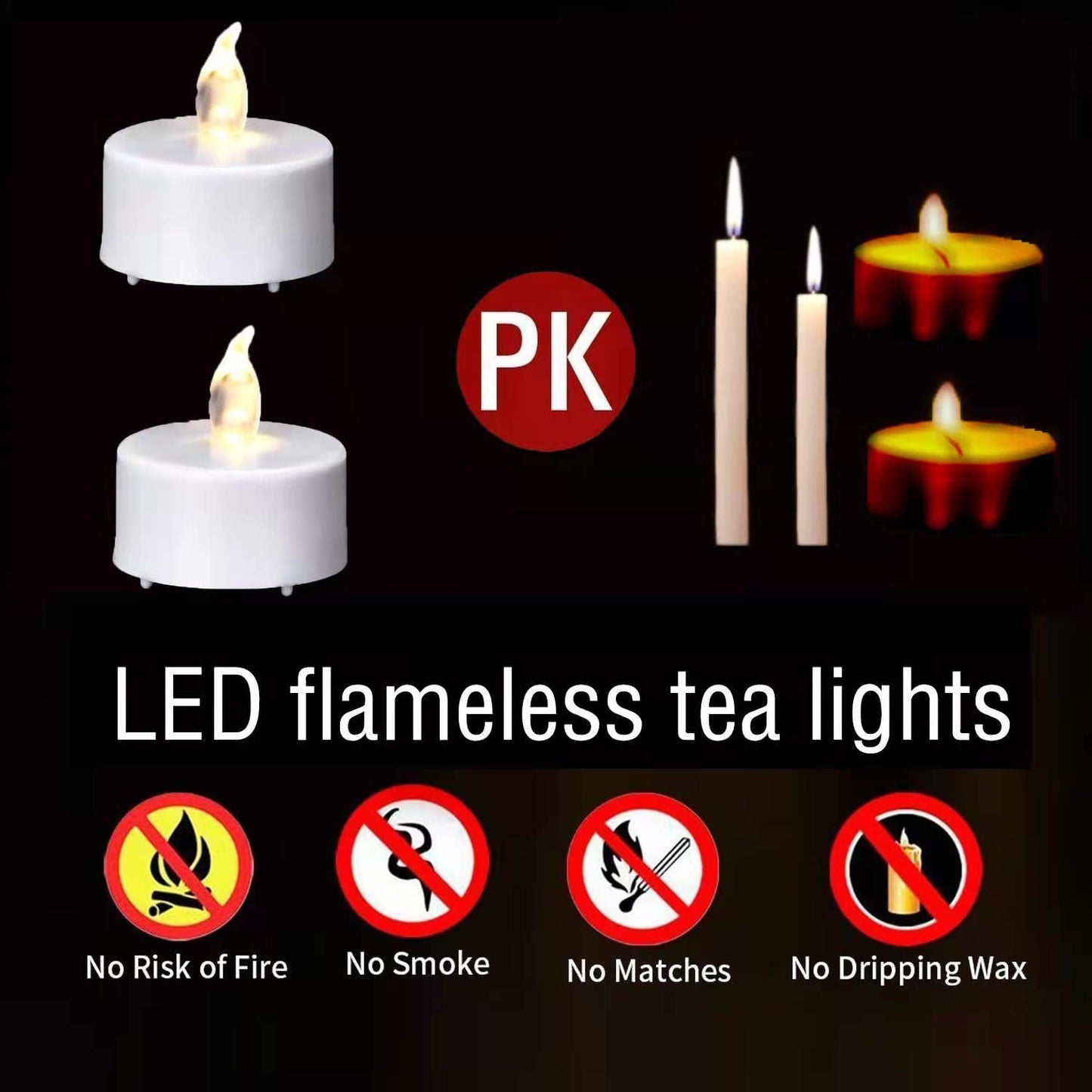 Paichi Battery Operated Flameless Tea Lights, Led Flickering Electric Votive Candle 24 Pack Realistic and Bright for Seasonal, Festive Celebrations and Holiday Gifts Warm White Lamp Long Lasting