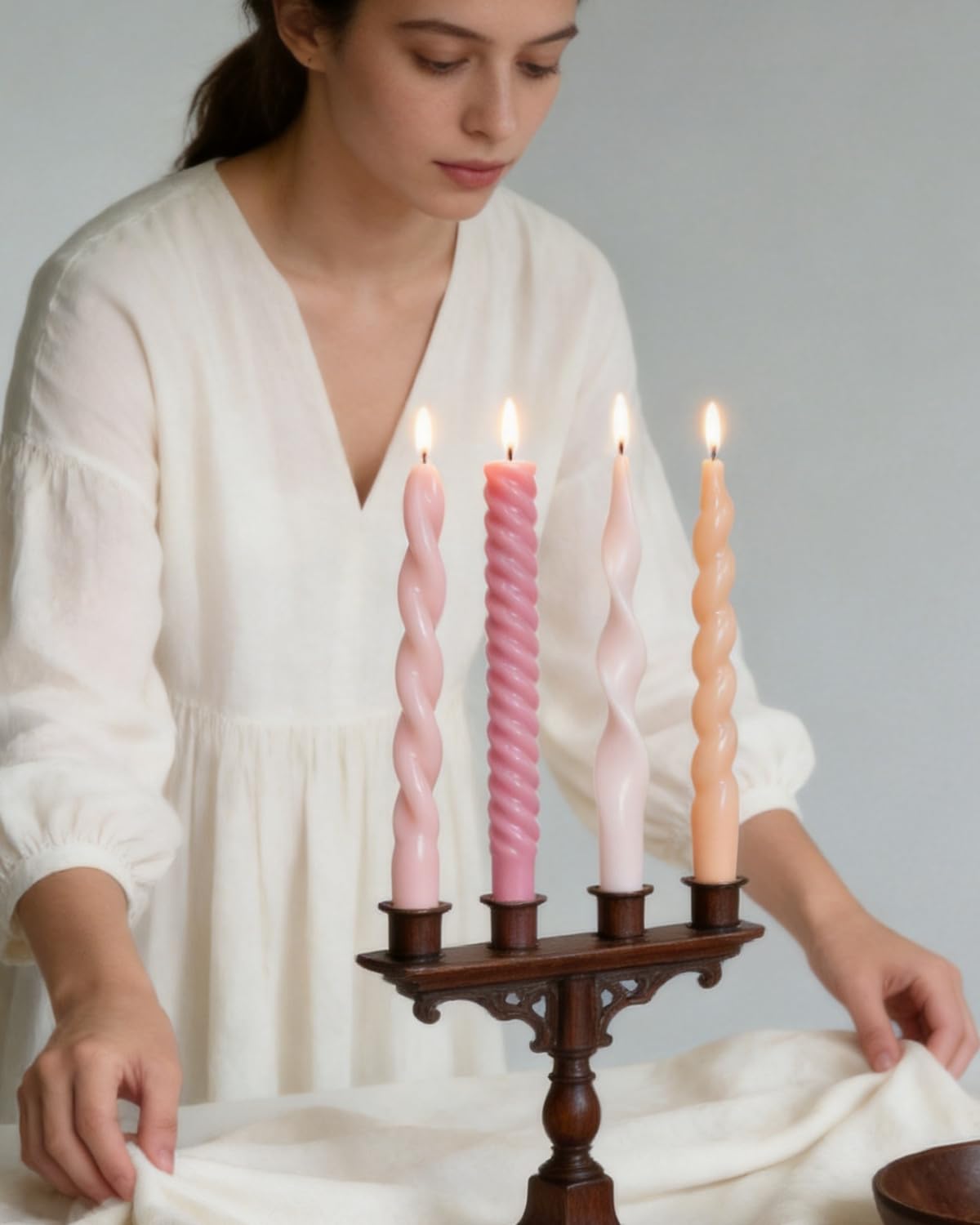 Pink Taper Candles Twisted Candlesticks Unscented Smokeless Tall Candles for Wedding Holiday Dinner Party Home Decorative candles-10inch,4pcs