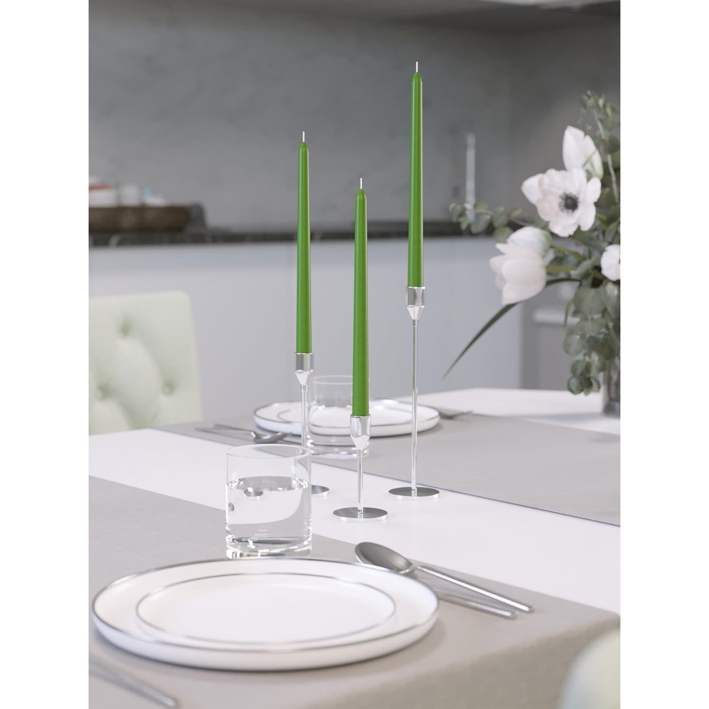 CANDWAX 10 inch Taper Candles - Set of 4 - Dripless, Unscented and Smokeless - Green Tapered Candle Sticks - Perfect for Dinner - Grass Green Candles