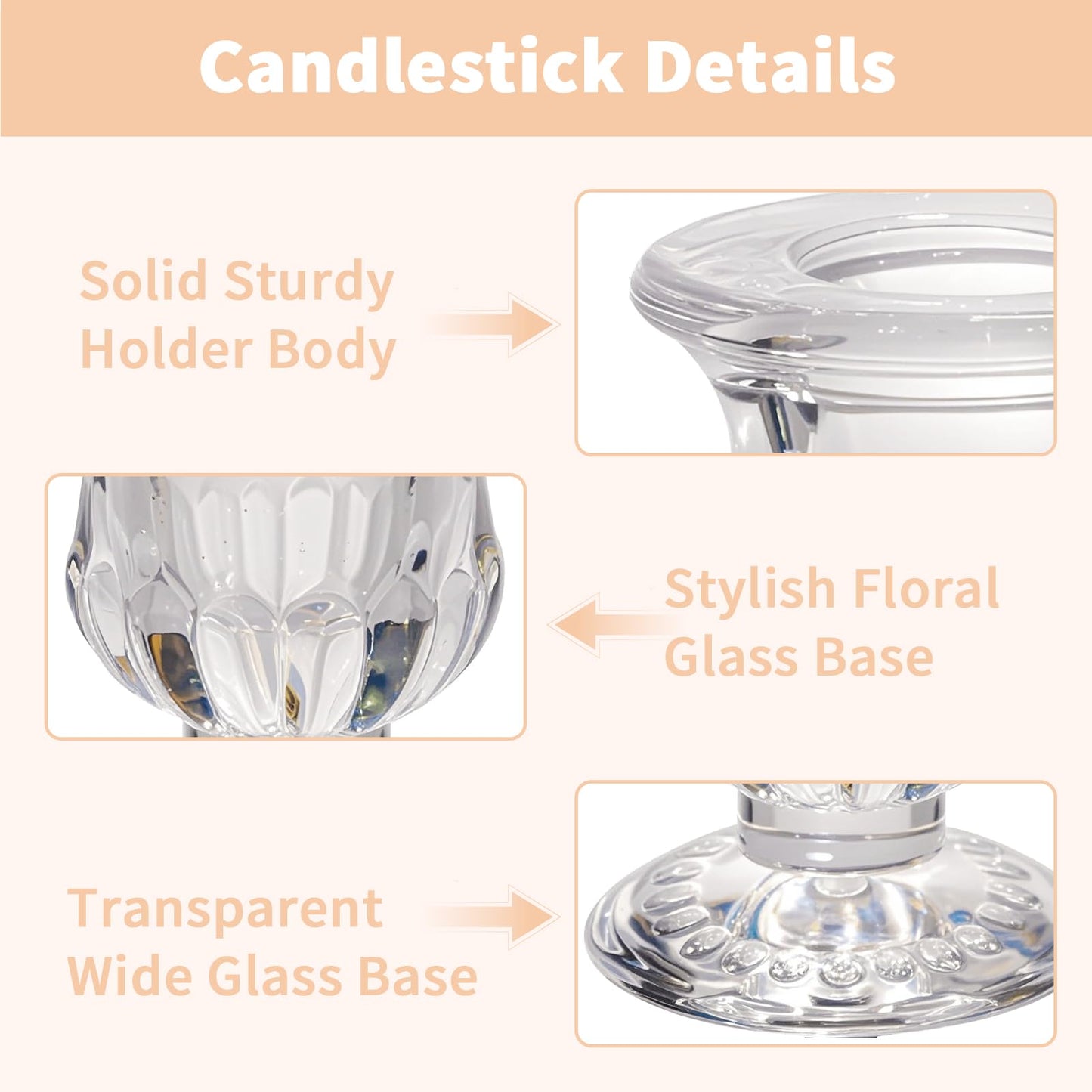 CHILL RECIPE Hurricane Glass Candle Holders-Set of 12 Tall Taper Candle Holder with 14” Tall Clear Cylinder Covers for Wedding Table Centerpiece Home Decor (Floral Base+Clear Chimney)