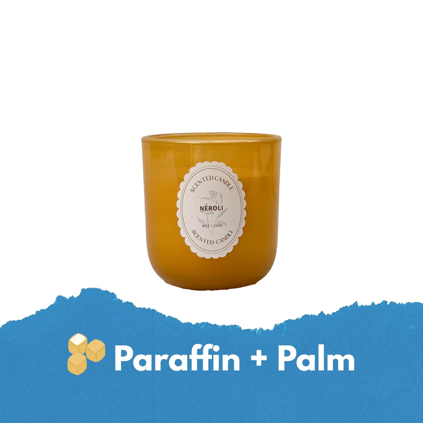 Neroli Scented Candle 8oz – CW Studio Color Glass Jar — Hand-Poured Soy & Paraffin Wax – Clean Burn, Smokeless, Up to 30 Hours, Home Decor & Gift Giving