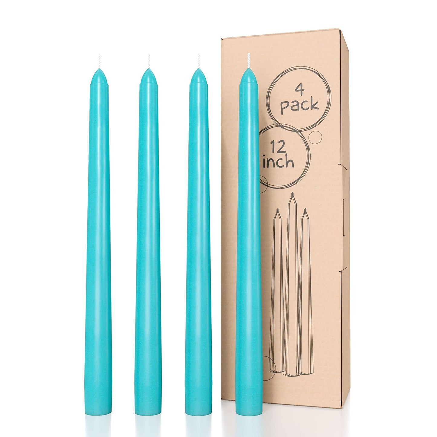 CANDWAX 12 inch Turquoise Taper Candles Pack of 4 - Unscented Smokeless Dripless Teal Candlesticks - Perfect for Holidays, Ordinary Dinners and Special Occasions - Tall Taper Candles