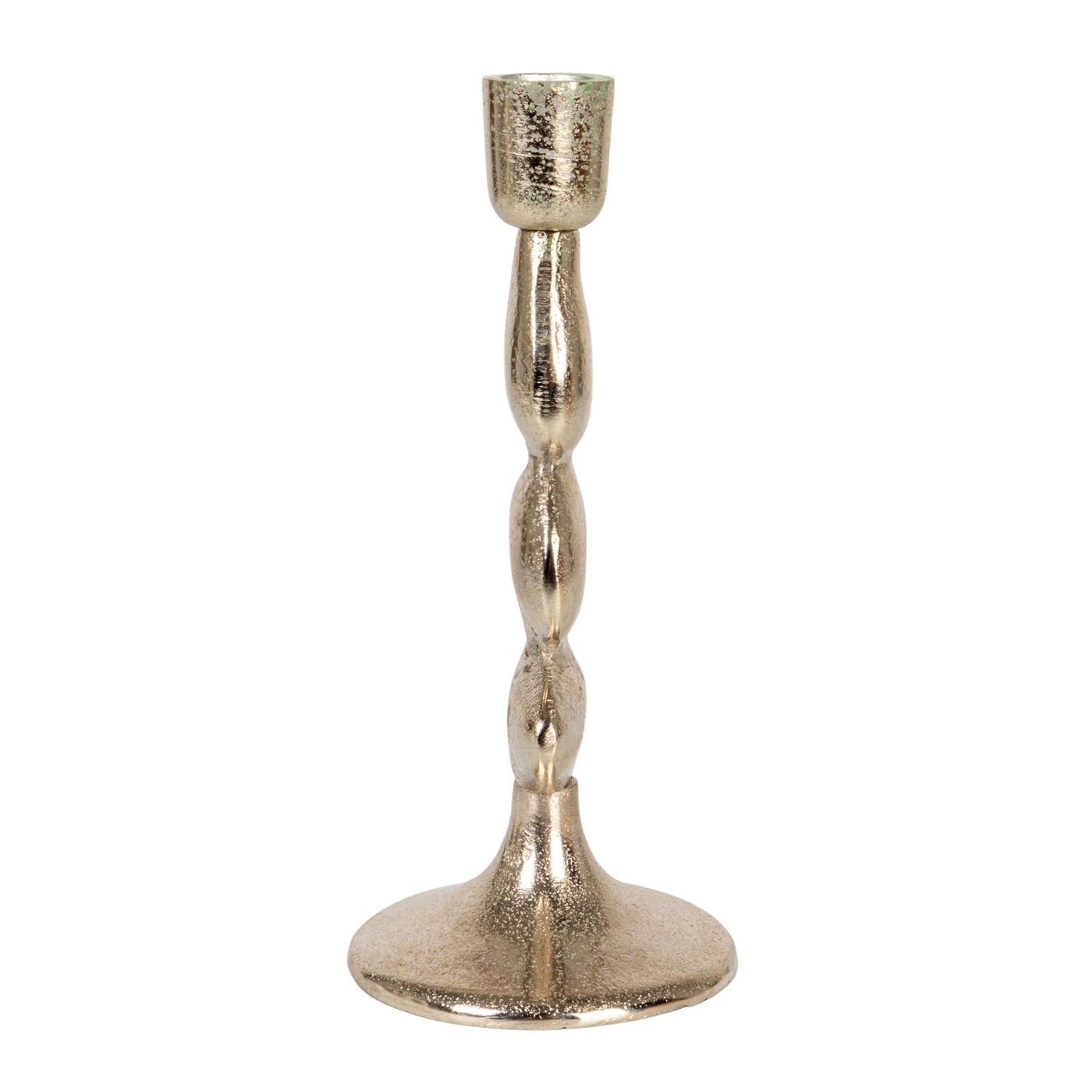 Bloomingville Cast Aluminum Stacked Taper Holder, Silver Finish