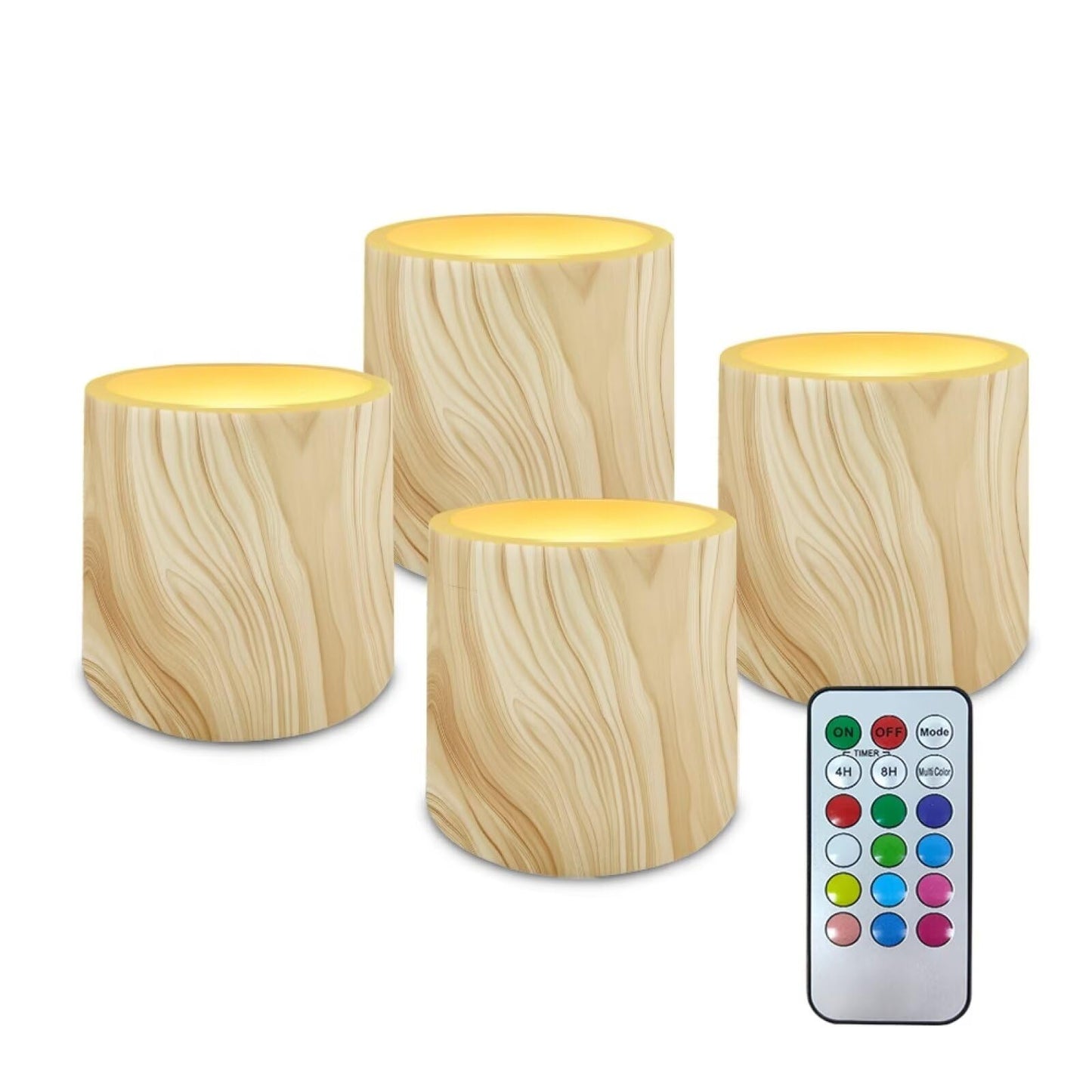 Cozeyat Pine Wood LED Candles Set of 4 Battery Powered Flameless with Remote Timer Dancing Flame Waterproof for Garden Beach Table Decoration