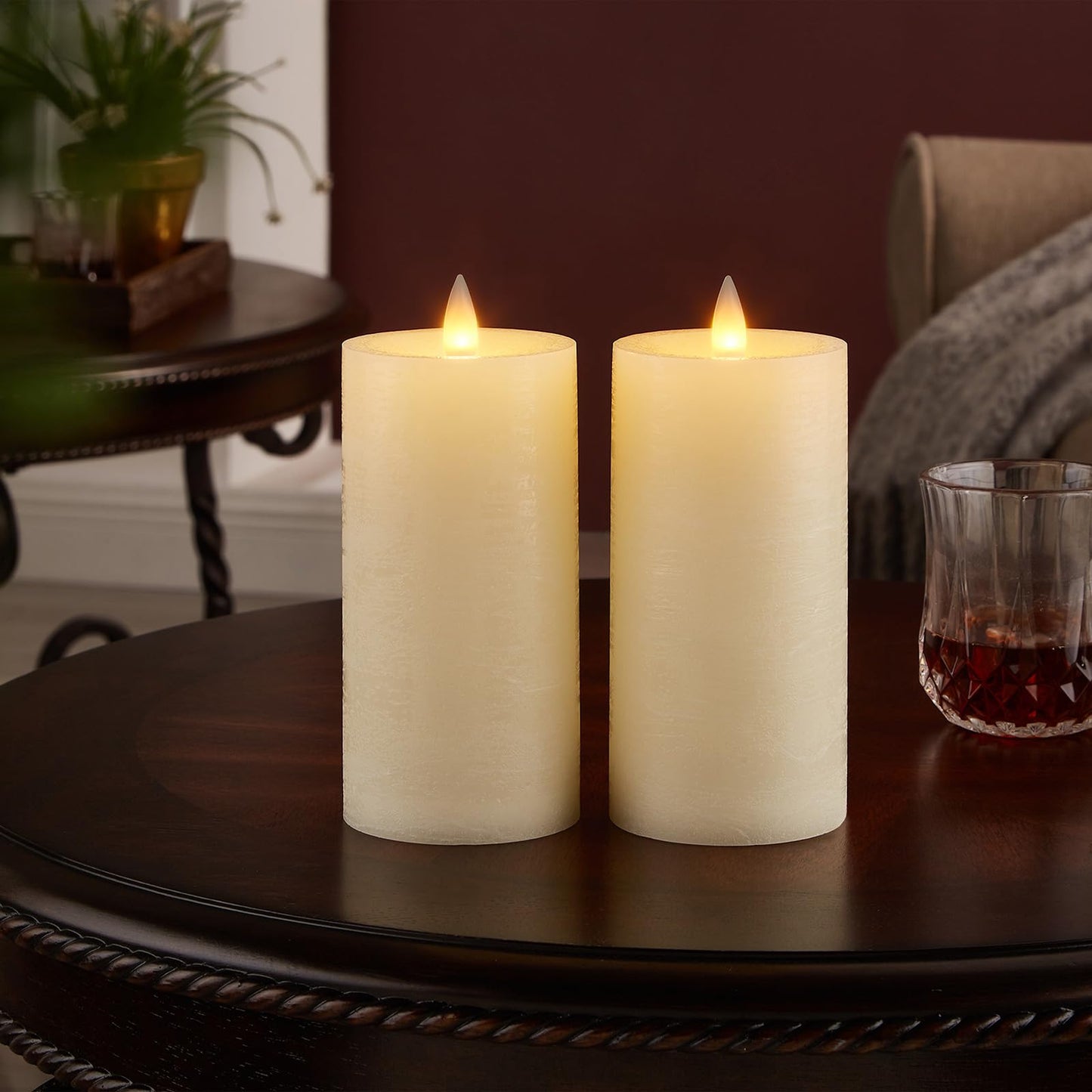 CozierGlow Flameless Pillar Candles Flickering with Remote Timer, Battery Operated LED Candles Up to 400 Hours, 3D Moving Flame Real Wax Candles. (Ivory Water Ripples-2 Pack)