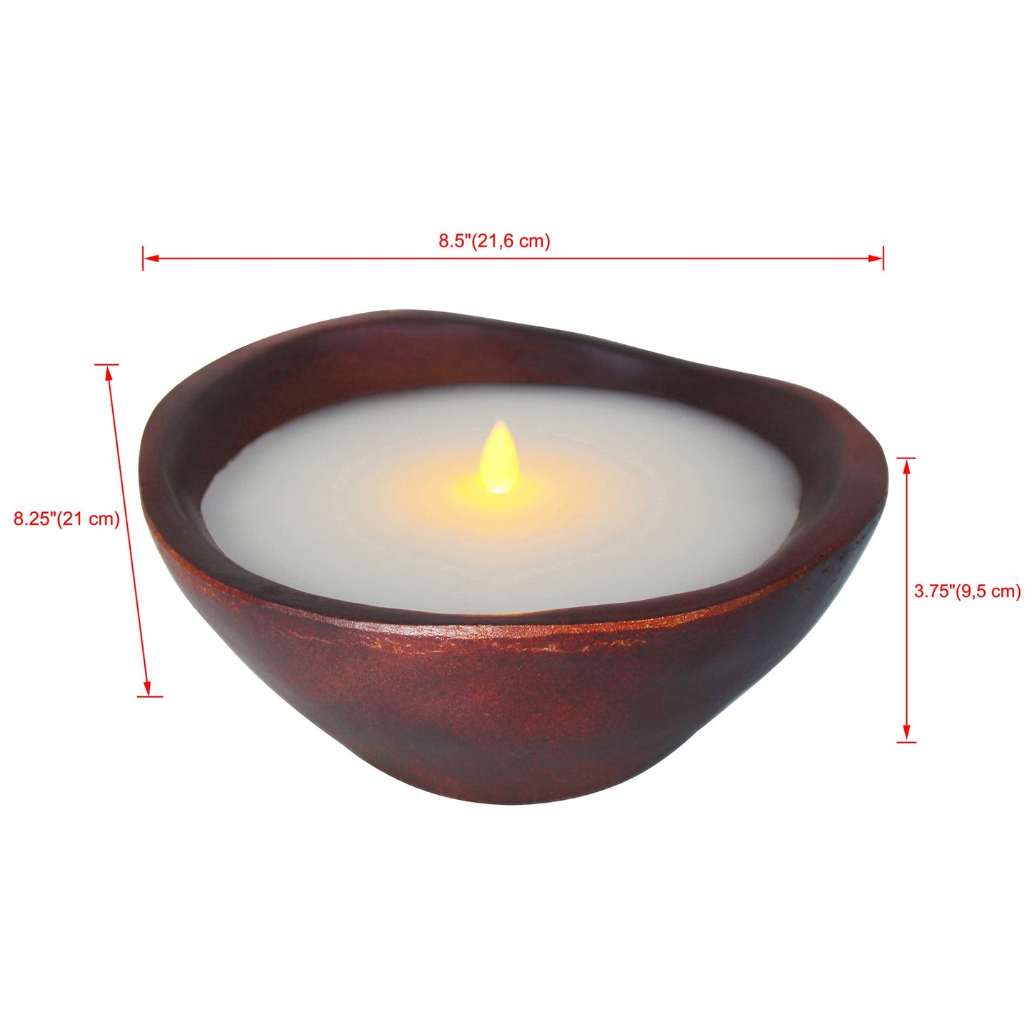 CVHOMEDECO. Farmhouse Wood Bowl Shape Flameless LED Candle, Real Wax in Rustic Treenware Wooden Bowl Flickering Candle Decor with Remote Control, 8.5 x 8.25 Inch Multicolor