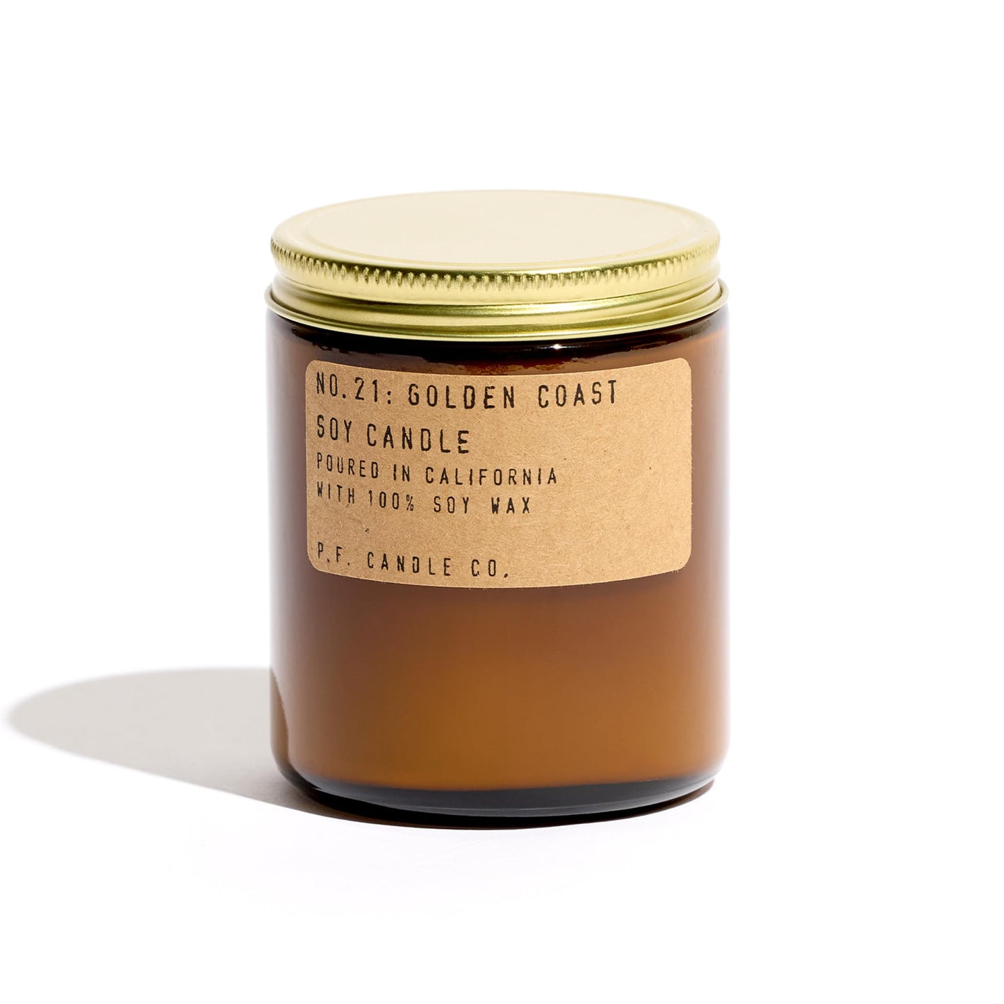 P.F. Candle Co. Golden Coast Classic Standard Scented Soy Wax Candle (7.2 oz) 40-50 Hour Burn Time, Amber Glass Jar, Made in The U.S.A.