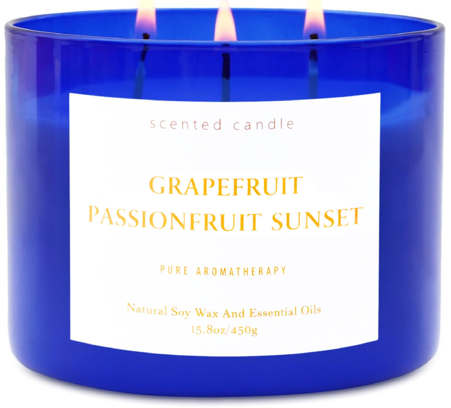 Grapefruit Passionfruit Sunset 3-Wick Soy Candle | 15.8 oz Large Scented Candle for Home | Clean Burn Long Lasting | Tropical Citrus Scent | Gift Ready