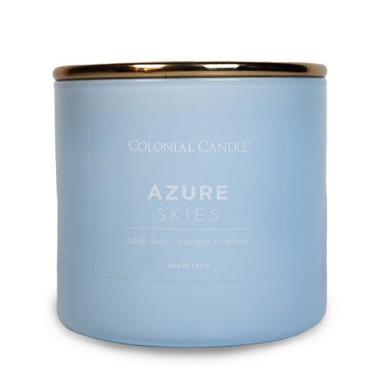 Colonial Candle Azure Skies Scented Jar Candle, Pop of Color Collection, 3 Wick, 14.5 oz - Up to 60 Hours Burn
