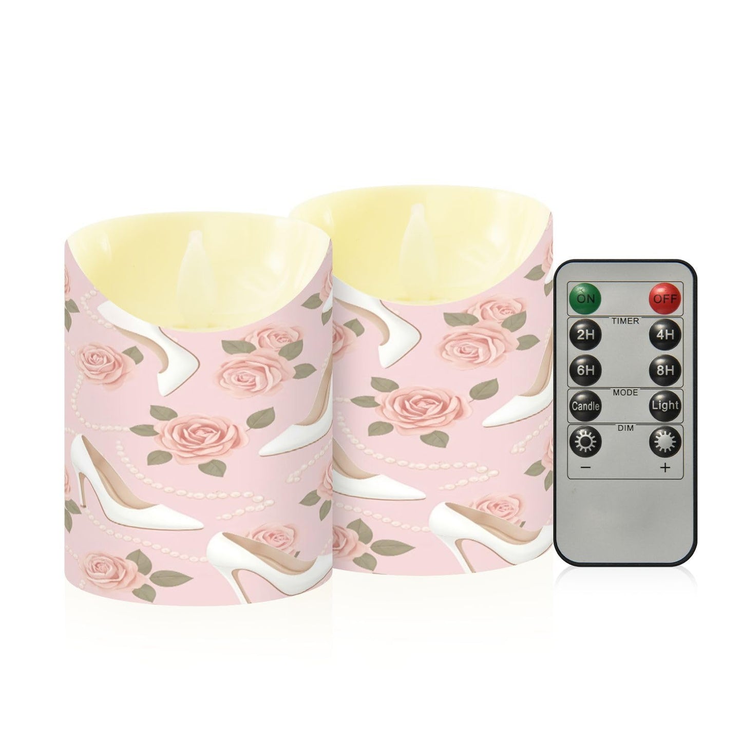Gravopti Pearls & Heels 2 Pack Flameless LED Pillar Candles with Remote & Timer, Battery Operated, Flickering Wax Candle for Wedding, Romantic Home & Party Decor