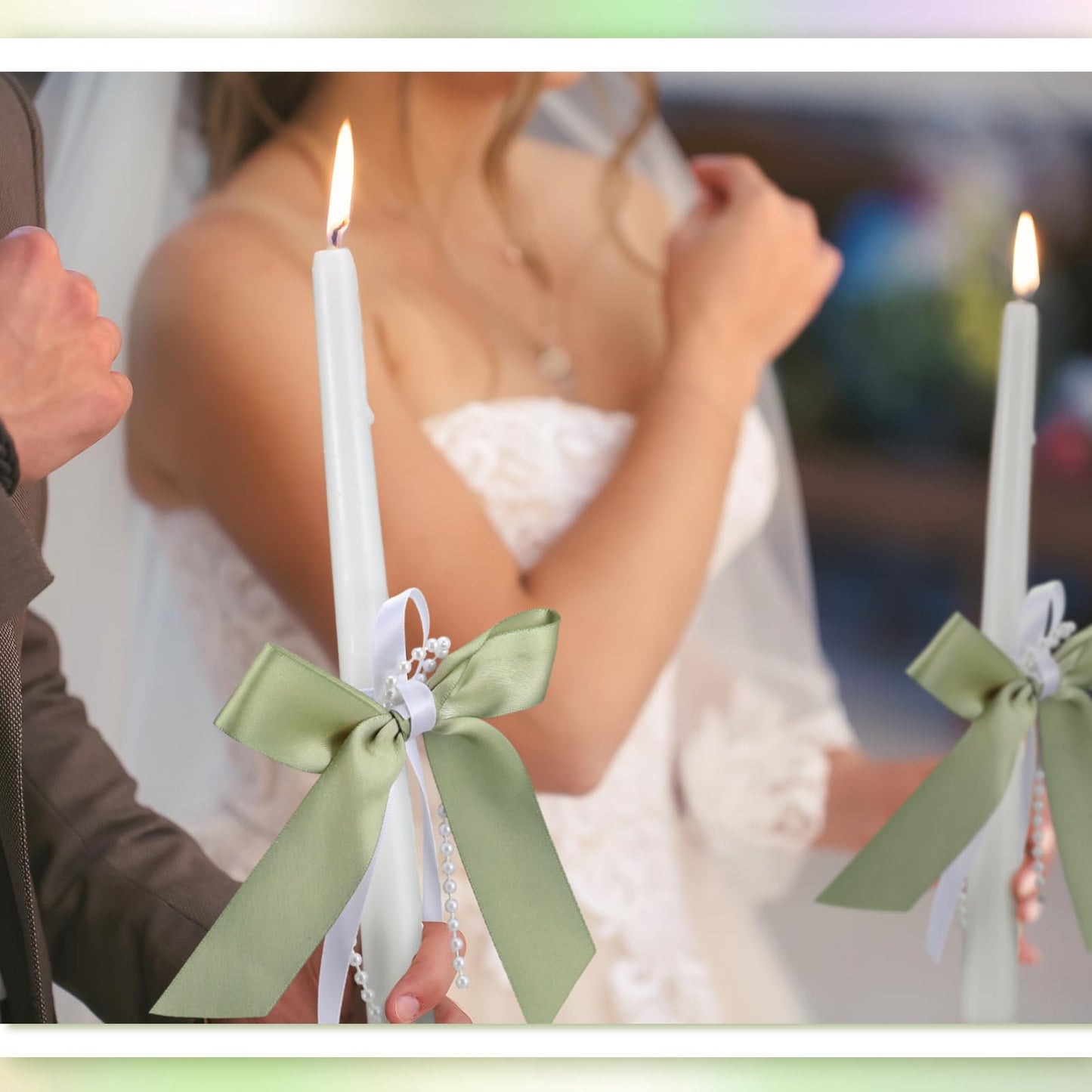 Conelist 3 Pcs Unity Candles for Wedding with Satin Bow and Glass Candle Holder Coquette Unity Pillar and Taper Candles Set Wedding Ceremony Reception Decor for Formal Events Church(Sage Green)