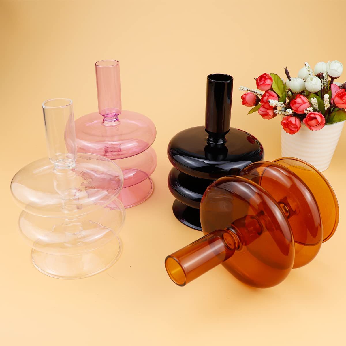 LNQ LUNIQI Clear Glass Taper Candle Holder Glass Pillar Candle Vase Decorative Glass Candlestick Holders for Dining Table Centerpieces Wedding Church（Brown）