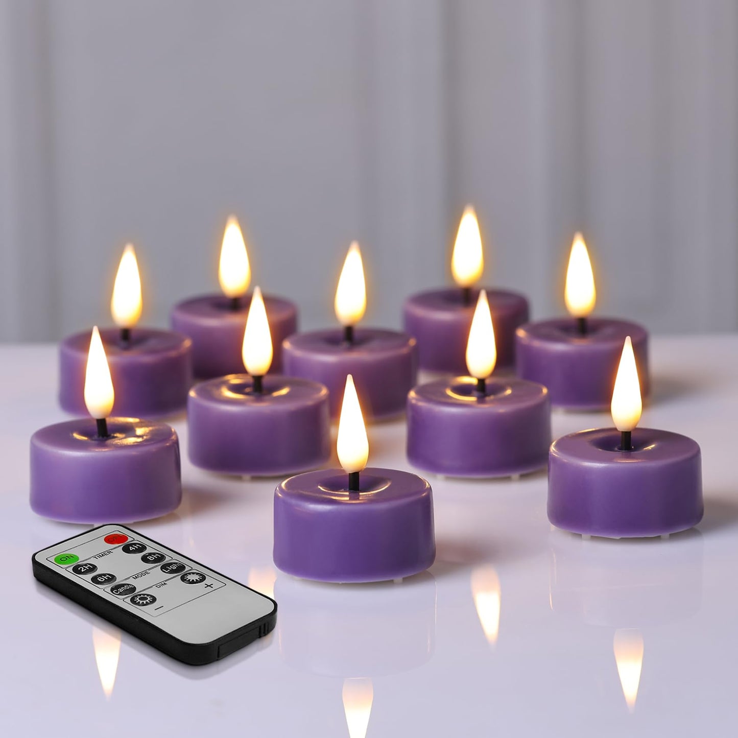 Eywamage Purple Flameless Wax Tealights with Remote Batteries, Flickering LED Tea Votive Candles Set of 10