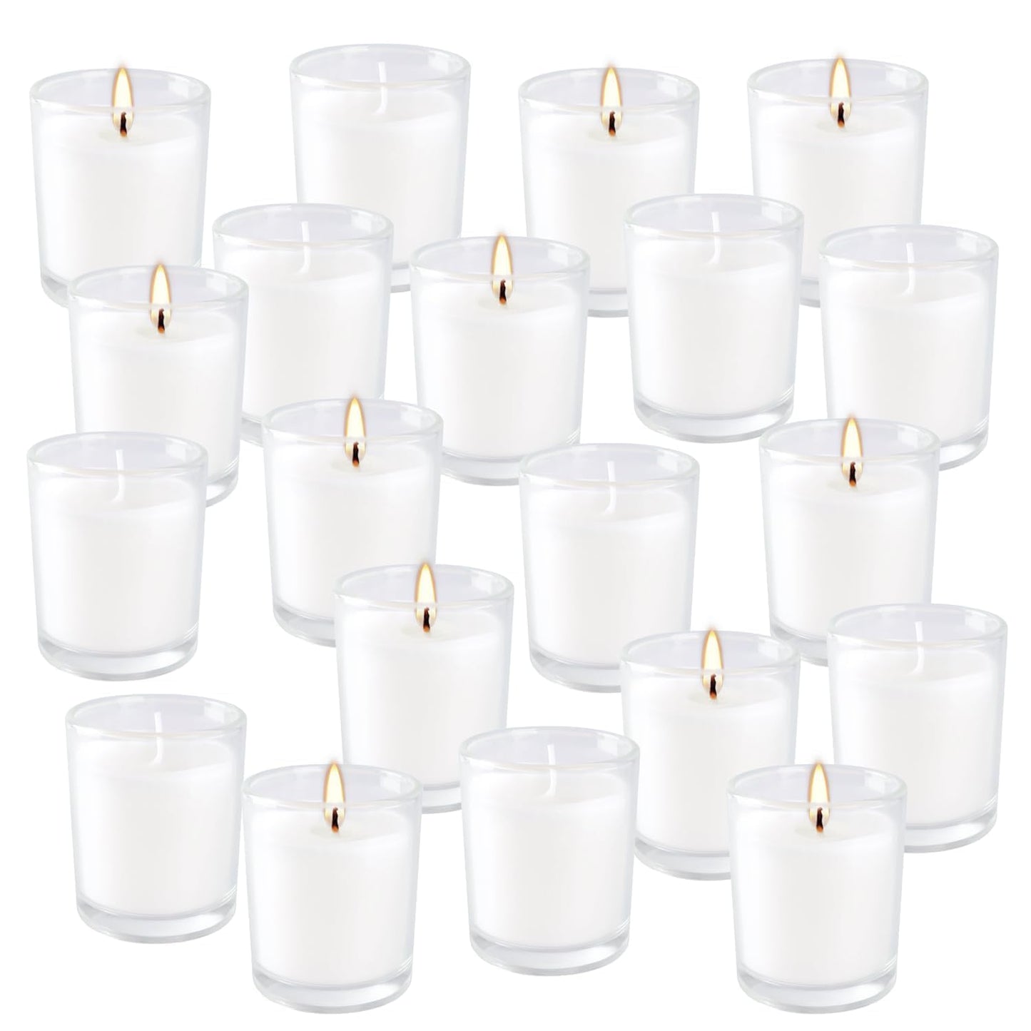 Wfmolcand 20 Pack Unscented White Clear Glass Filled Votive Candles | Soy Wax, Smokeless, Hand Poured Wax Candles Ideal for Aromatherapy, Spa, Weddings, Birthdays, Holidays & Party Decor