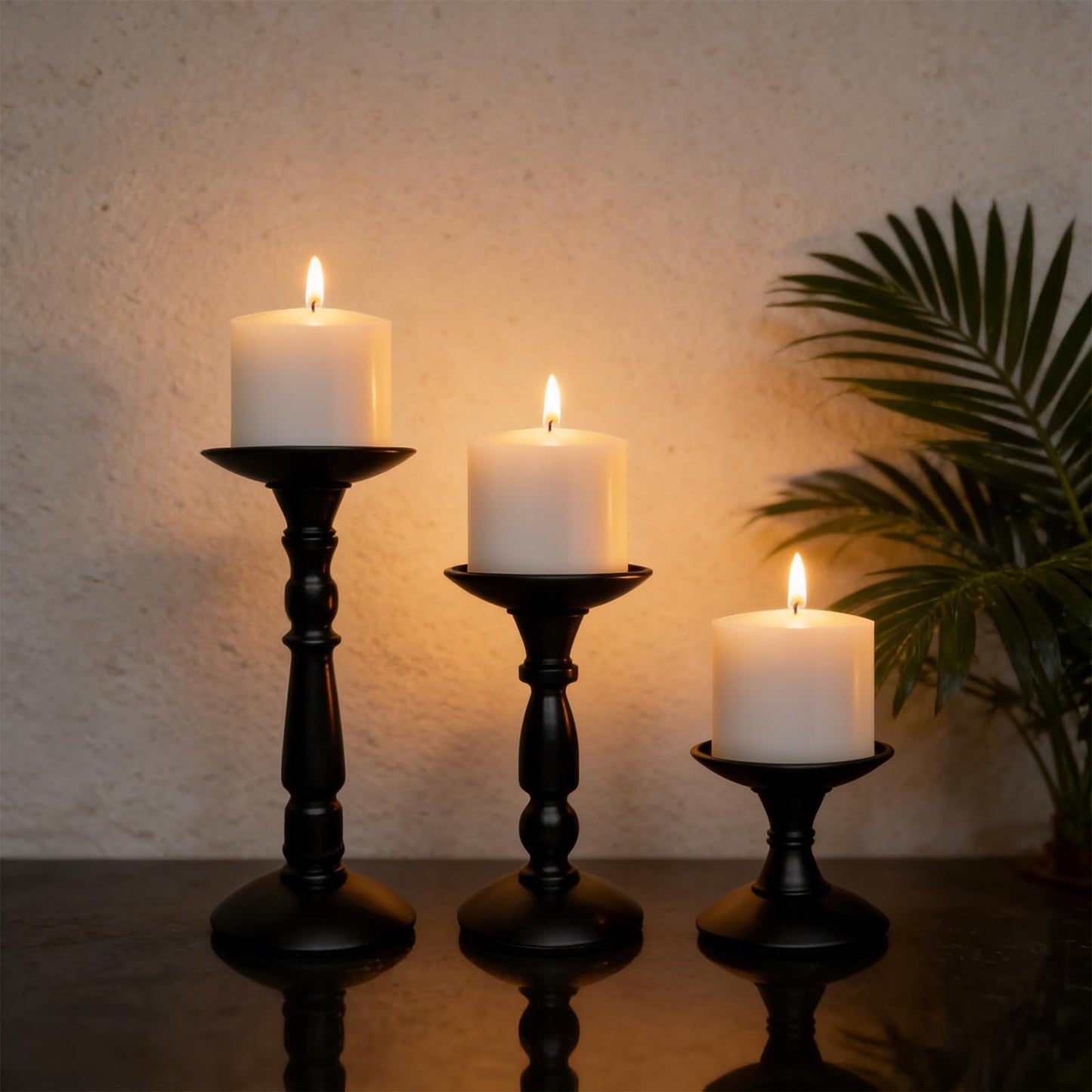 Bryzont Black Tall Pillar Candle Holders Metal Large Candle Stand Set of 3 for Pillar Candles, Dining Table Centerpiece, Fireplace Matel, Living Room, Farmhouse Home Decor, Party