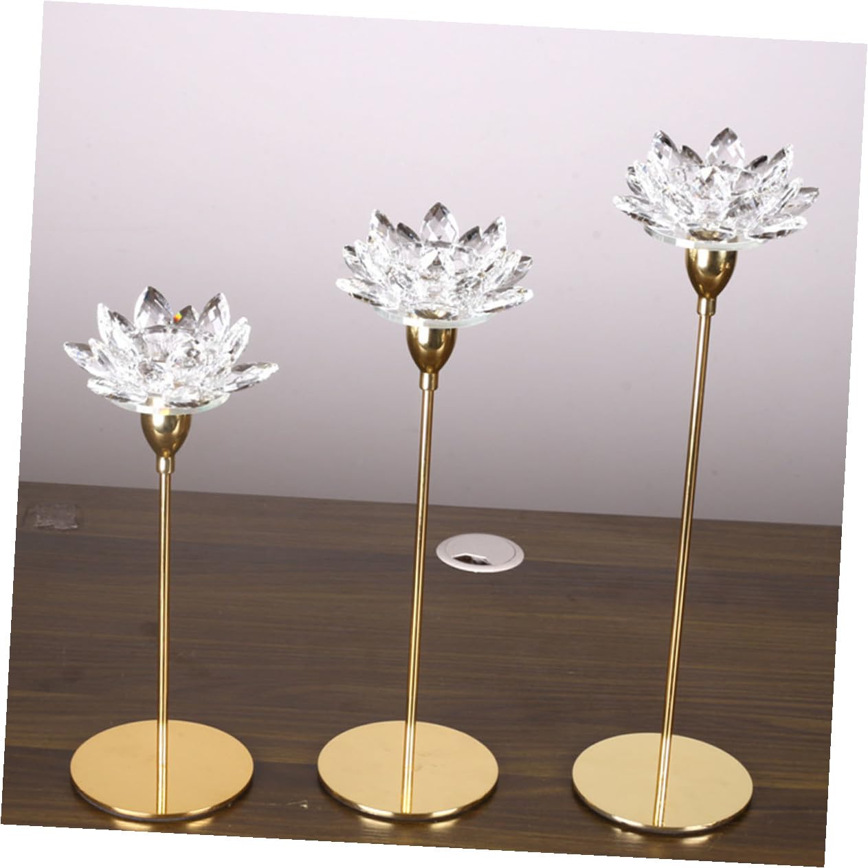 YARNOW Simple Decorative Crystal Lotus Candlestick Holder Small Metal Wedding Candle Stand for Candlelight Dinner Home Décor