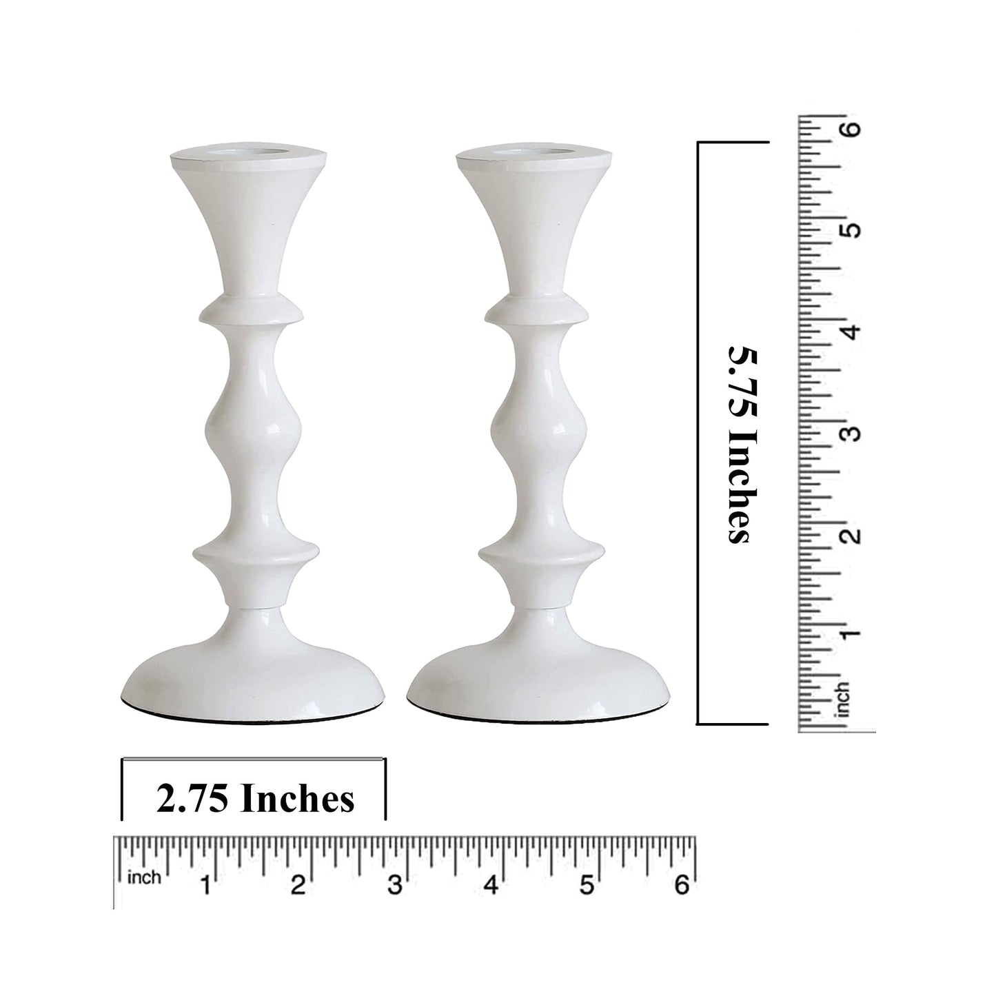 Rely+ White Metal Taper Candle Holders Set of 2 – 5.75" Decorative Candlestick Holders for Table Centerpiece, Home Décor, Dining Table, Wedding & Party Decorations