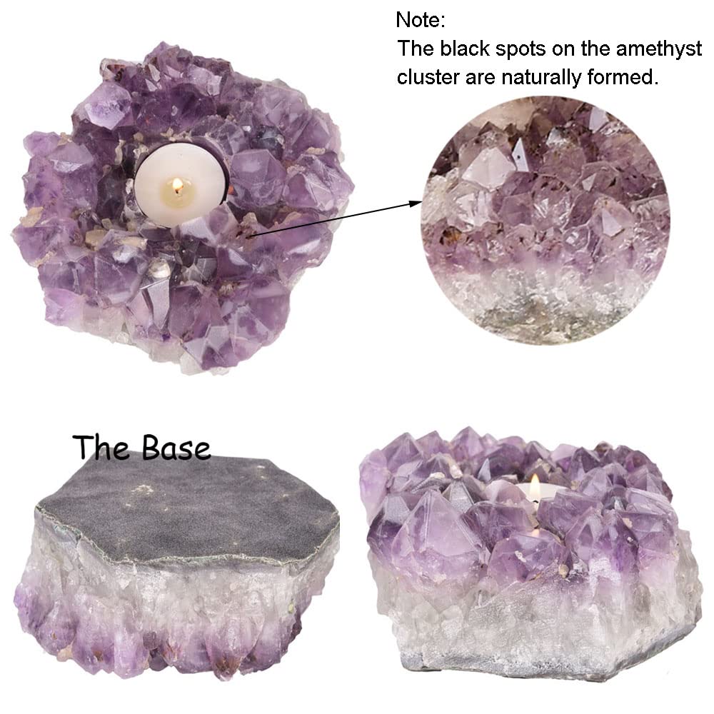 JIC Gem Natural Purple Amethyst Crystal Candle Holder Tealight Stand Home Decoration 4.5 Inch