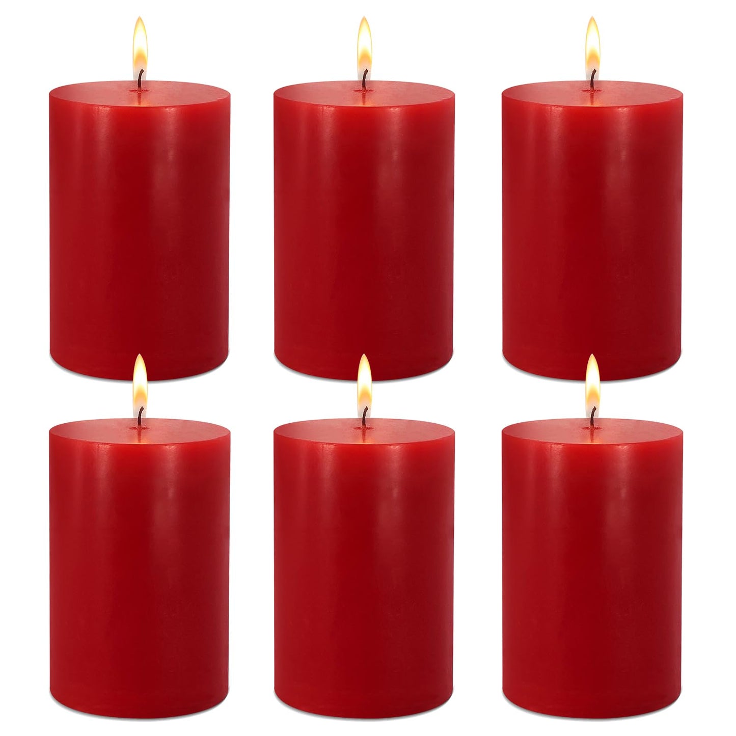 2.75“ x 4” Hand Poured Unscented Candles, Red Dripless Pillar Candles Set of 6, Long Burning, Clean and Neat, Burn Time Approx. 90 Hours, Rustic, Weddings, Dinner Parties, Christmas, and Home Décor
