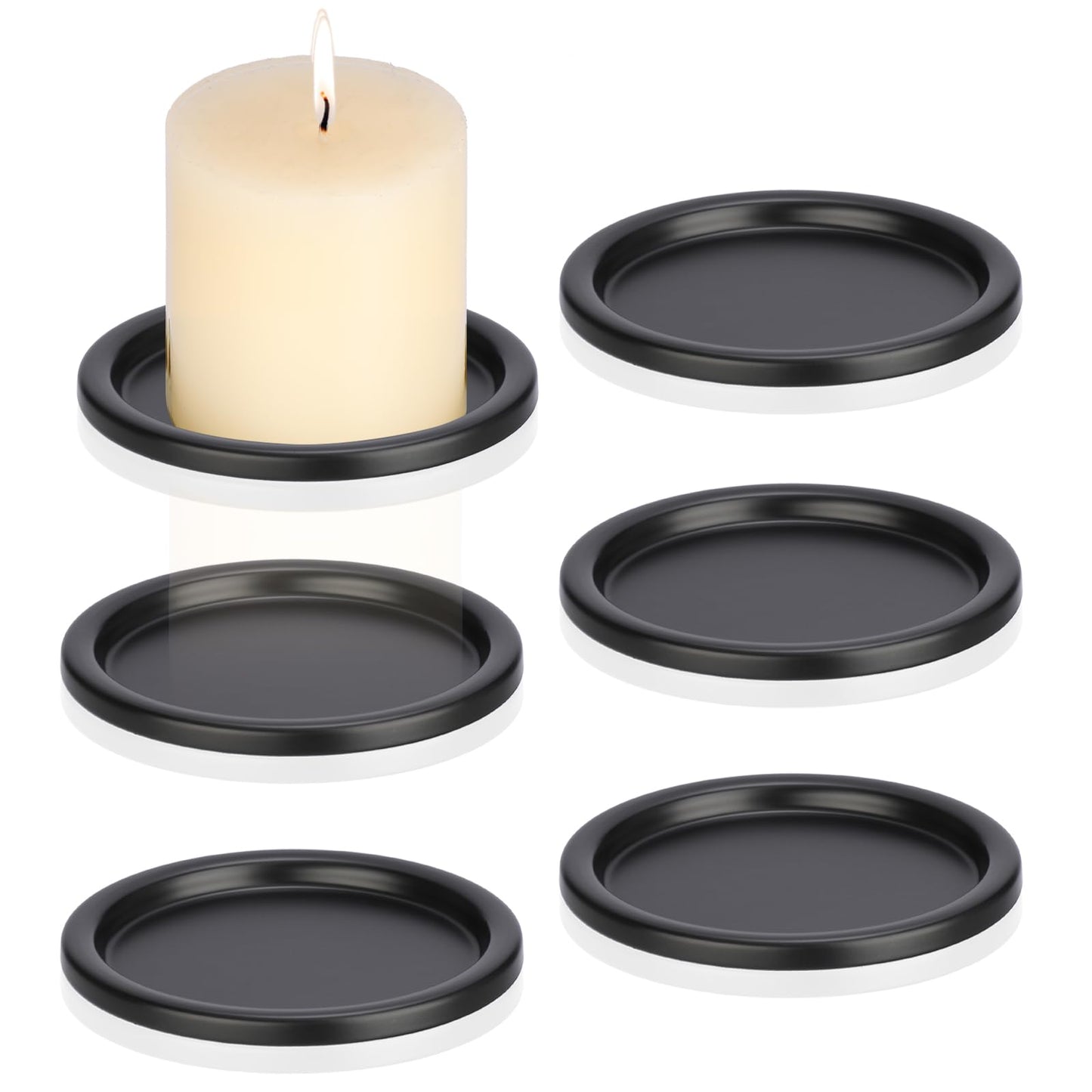 OwnMy 6PCS Iron Candle Holders for Pillar Candles, 3 Inch Metal Pillar Candle Plates and Trays, Small Round Tealight Holders Elegant Candle Stands Bases for Wedding Dining Table Centerpieces, Black