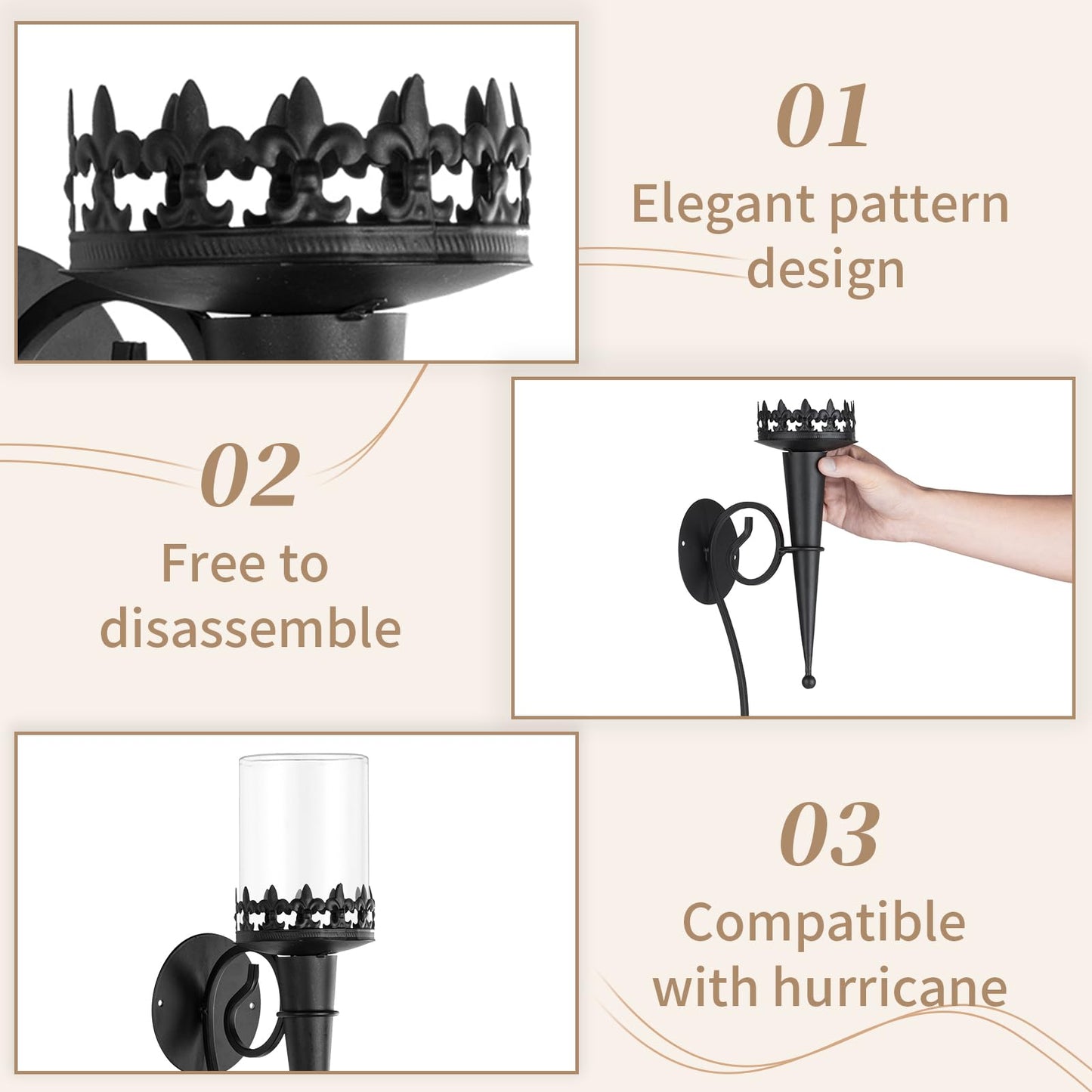 Wall Candle Holder for Pillar Tea Light Candles Decorative Candle Sconces Hanging Black Metal Wall Decorations with Modern Art Design for Living Room, Bathroom, Dining Room, Set of 2
