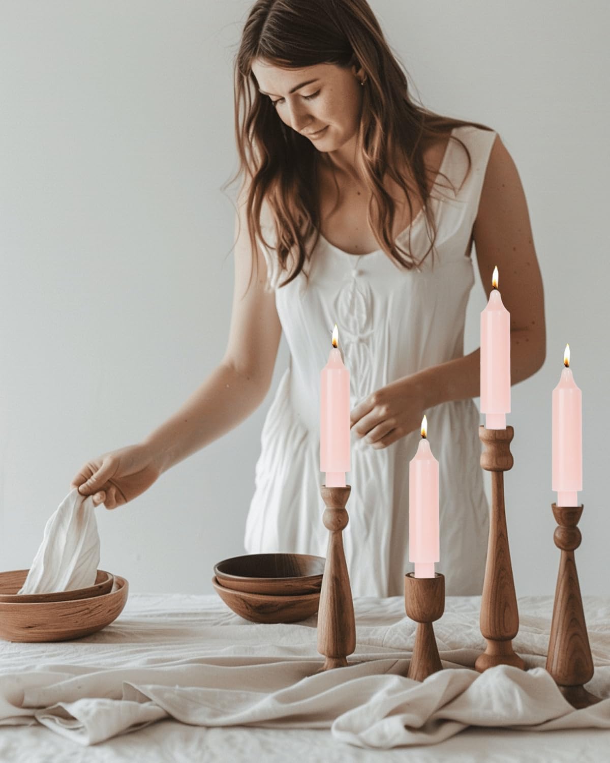 LPUSA Light Pink Short Taper Candles 6 inch Candle Sticks Unscented Dinner Candle Dripless for Home Decor,Set of 4