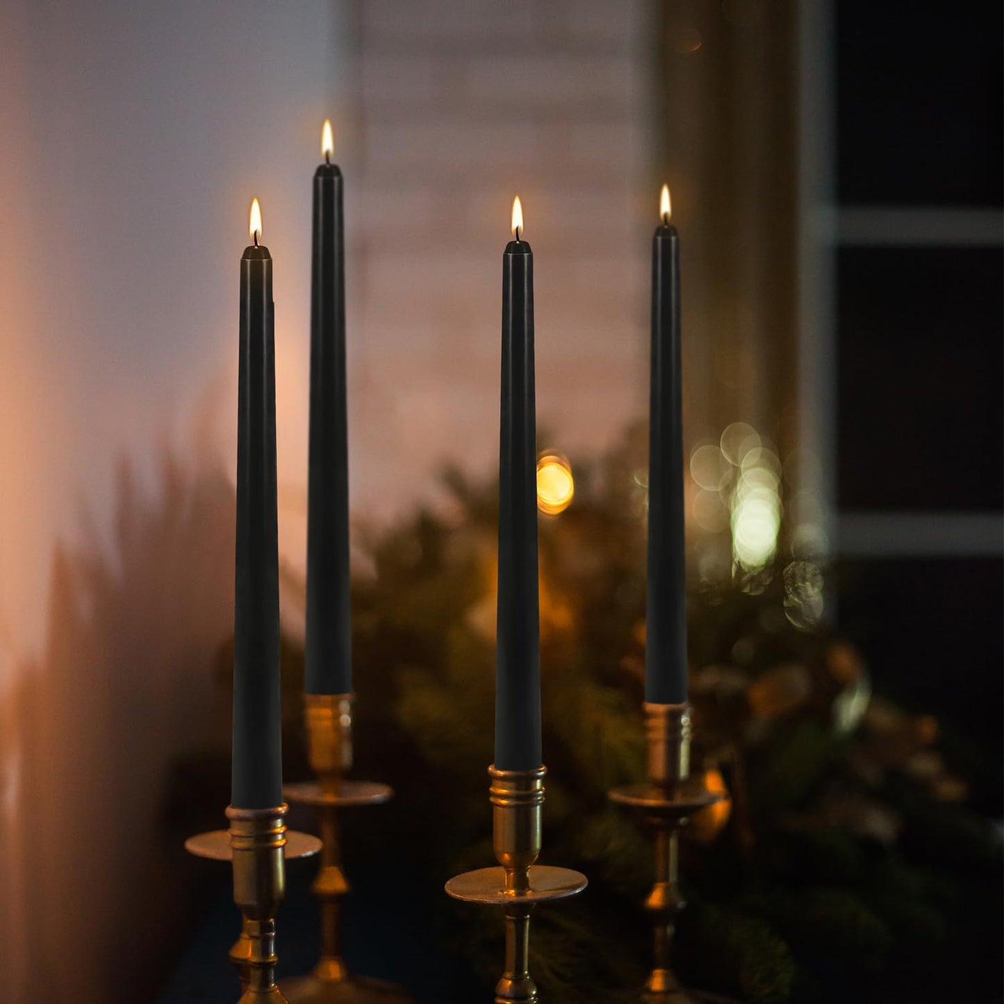24Pack 10inch Black Taper Candle-Unscented and Smokeless-8hours Long Burning time,Dripless,Ideal for Halloween Taper Candles, Weddings, Dinner,Parties