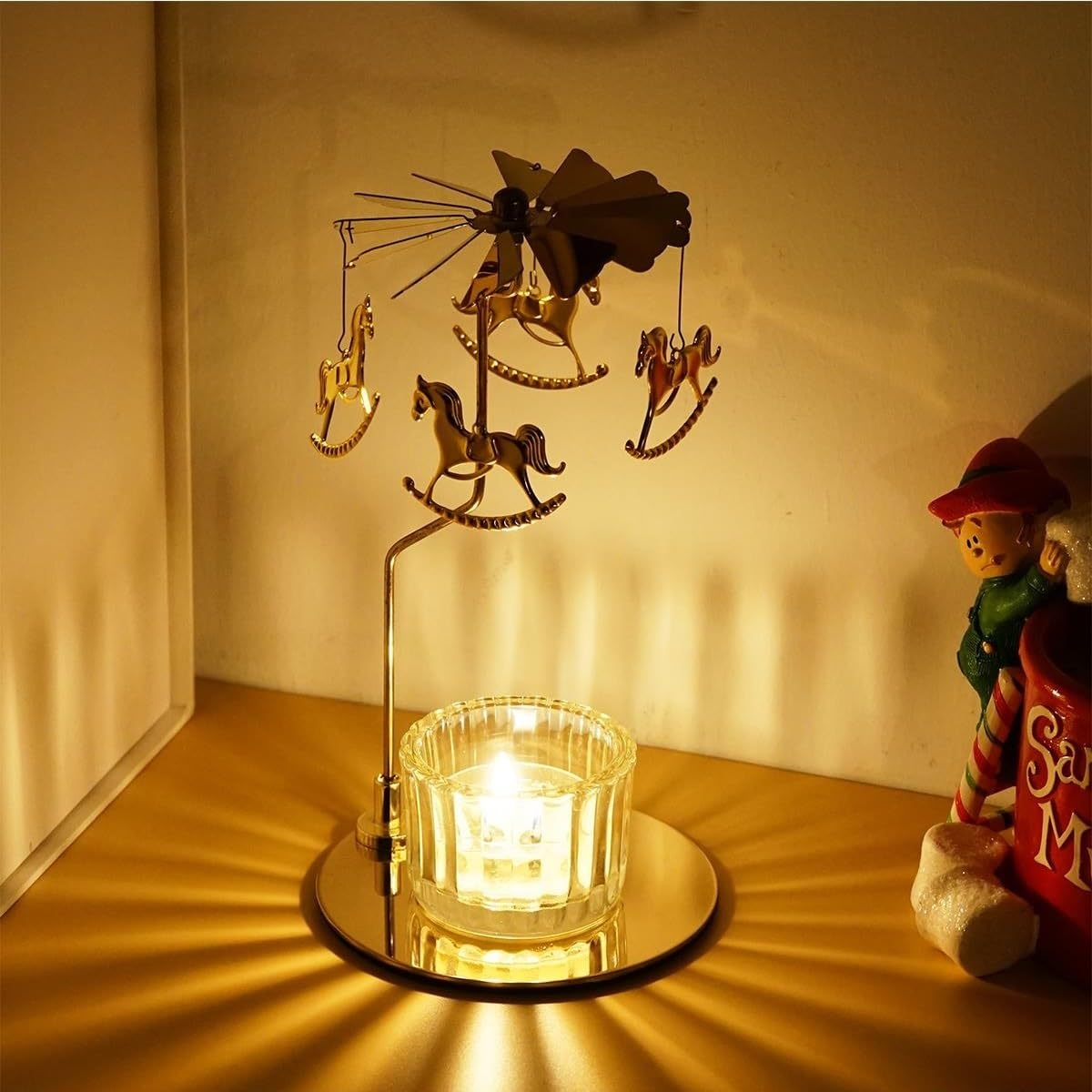 YUHUAWF Candle Holderss Rotating Aromatherapy Candle Holder Light Luxury Metal Glass Candle Holder Decorative Ornaments Decorative Candlestick