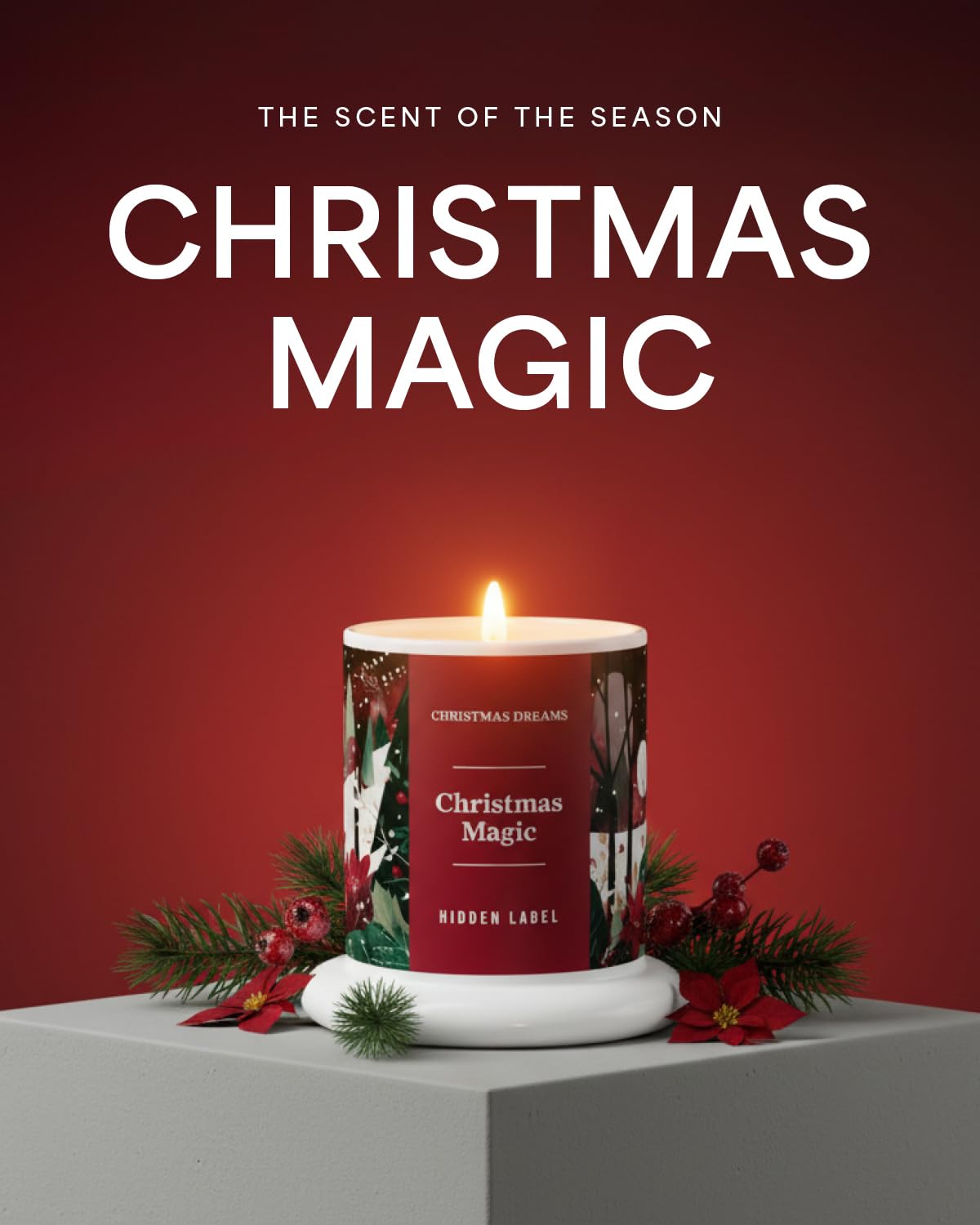 Christmas Magic Scented Candle, 10oz Natural Soy Wax Clear Bell Jar, Up to 60 Hours Long-Lasting, Clean Burn, Non Toxic Aromatherapy Candles for Home, Stocking Stuffer Holiday Gift