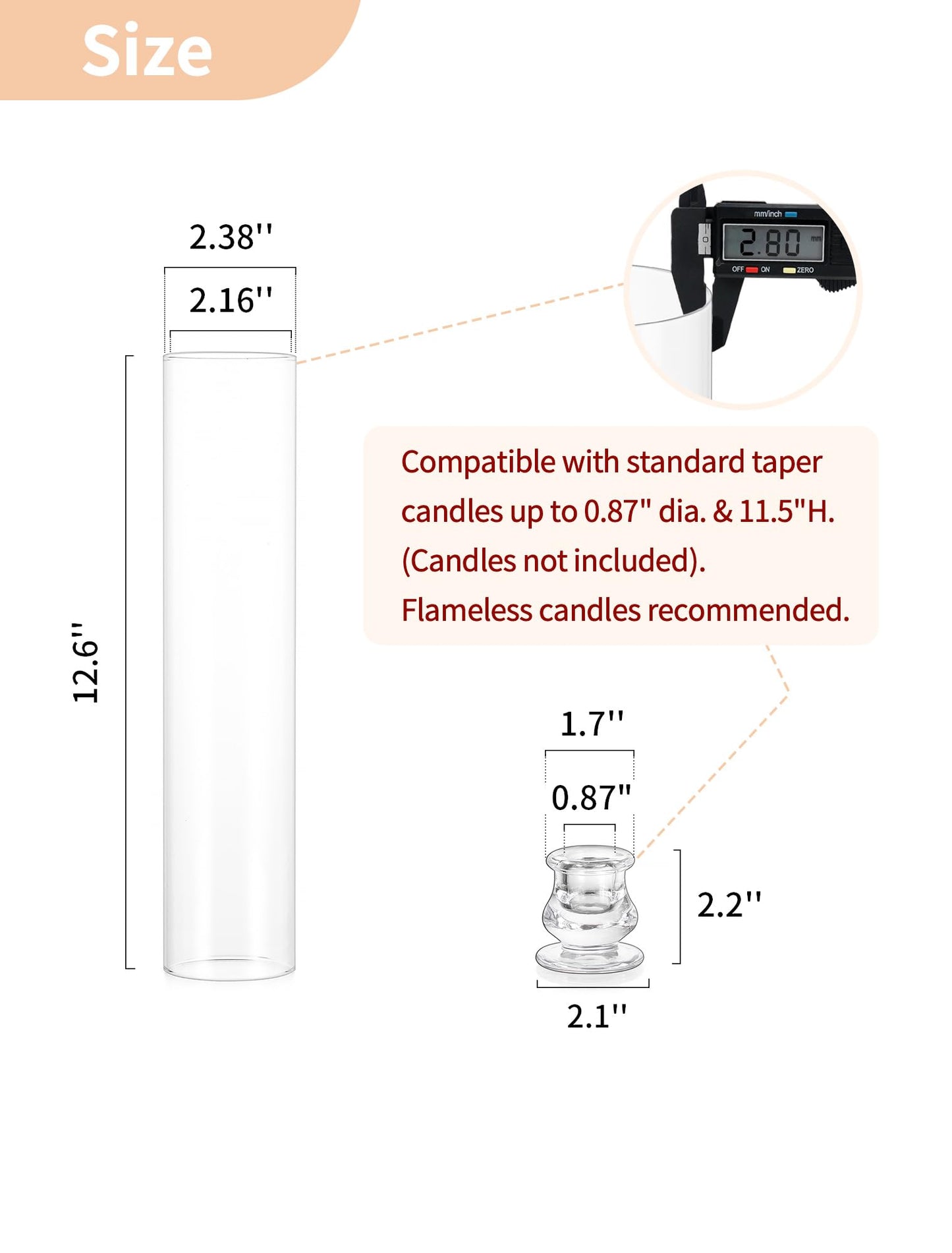 NUPTIO Hurricane Glass Candle Holders: Set of 30 Candlestick Holder with Thickend Windproof Chimney Covers - Tall Taper Candleholder Bulk for Wedding Table Centerpiece
