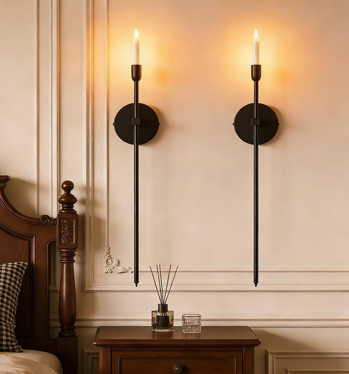 Wall Candle Sconces Holder Set of 2,Large Black Scepter Gothic Design Metal Candle Sconces,Home Wall Decoration for Living Room Entryway Dining Room