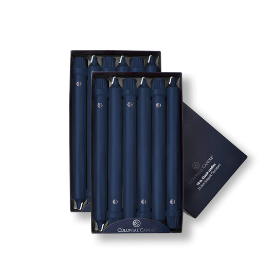 Colonial Candle Unscented Taper Candle, Classic Collection, Indigo, 10 In, Pack of 12 - Up to 8 Hours Burn