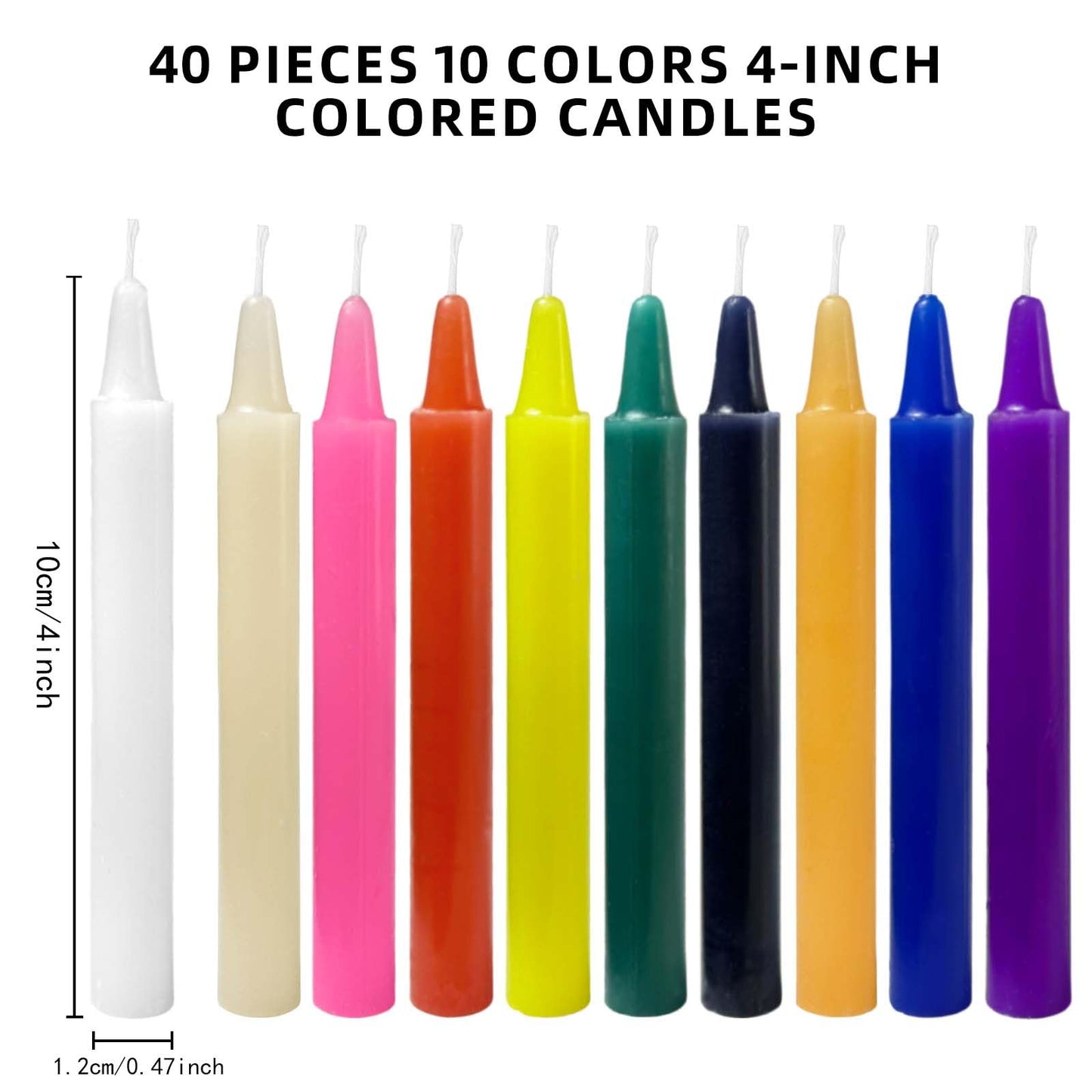 Likejarcand 40 pcs Colored Candle Chime,Spell Candles Unscented Colored Candles Mini Taper,10cm-4Inch Candle Holder Rituals, Prayer, Meditation (40, 10cm)