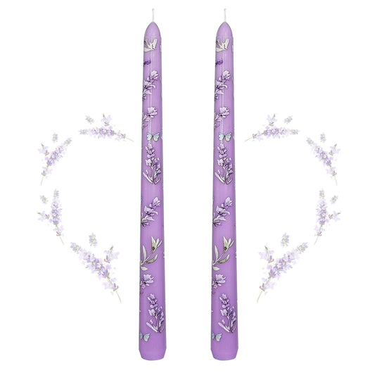 Taper Candles 10 Inch Print Candle Handmade Unscented Lavender Long Candles 2 Pack Twisted Candlesticks for Wedding Home Decoration Gifts