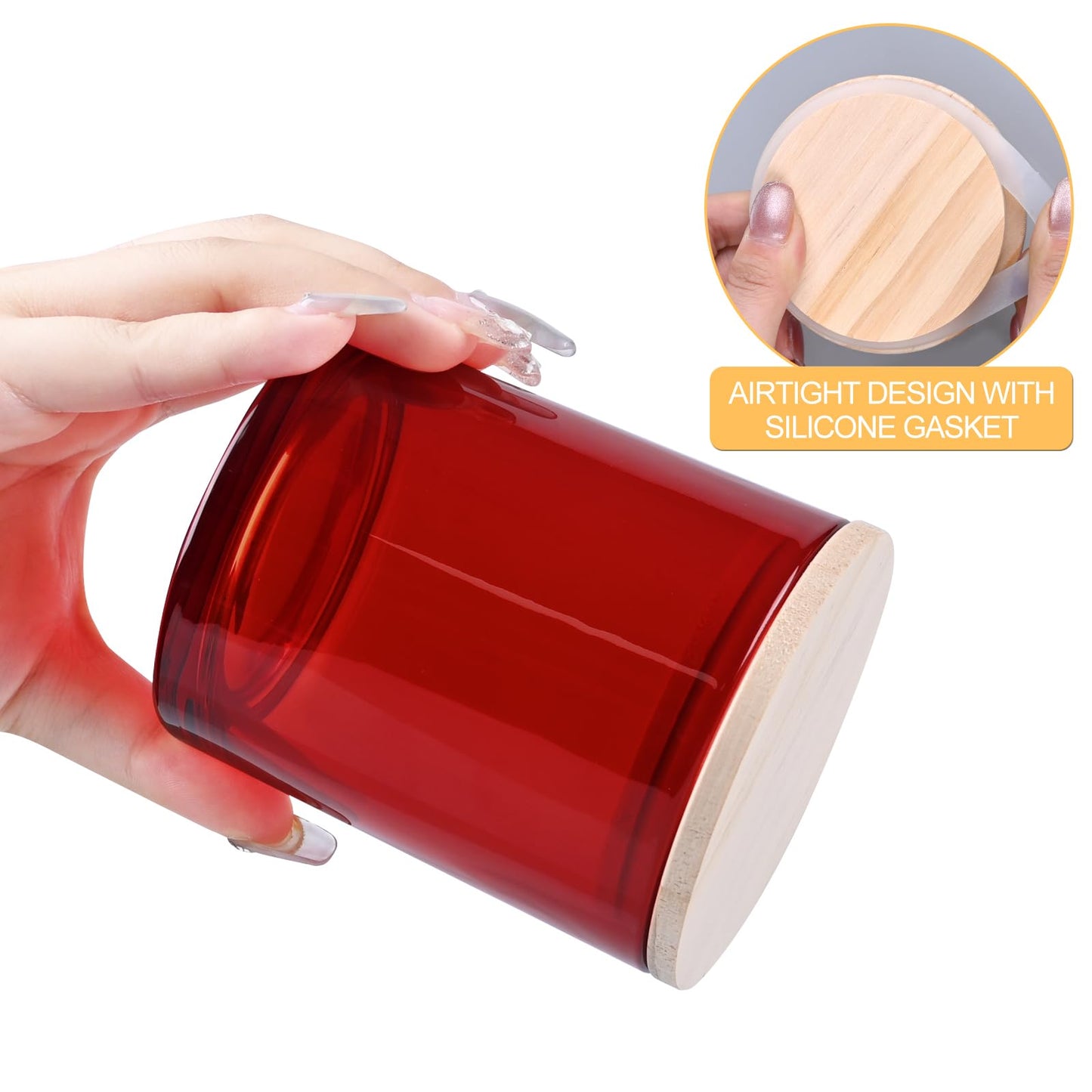 SHOWIN 10 OZ Thick Candle Jars for Making Candles 15 Pcs, Empty Jars with Wood Lids for Candle Making, Sample Container, Red