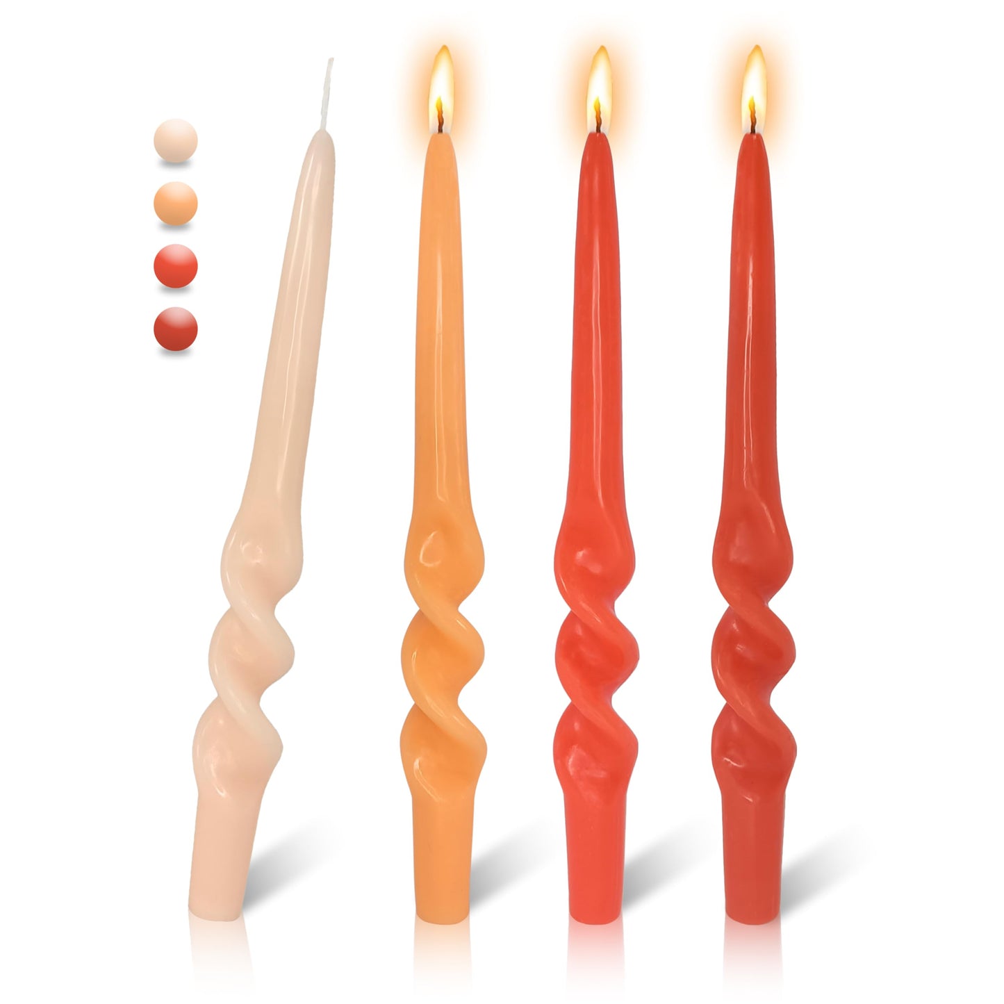 FLAMMUL Gradient Orange Spiral Taper Candles 9.5 Inch Handmade Long Candlesticks Smokeless Unscented Twisted Candle Sticks for Home Decor Weddings 4 Pcs