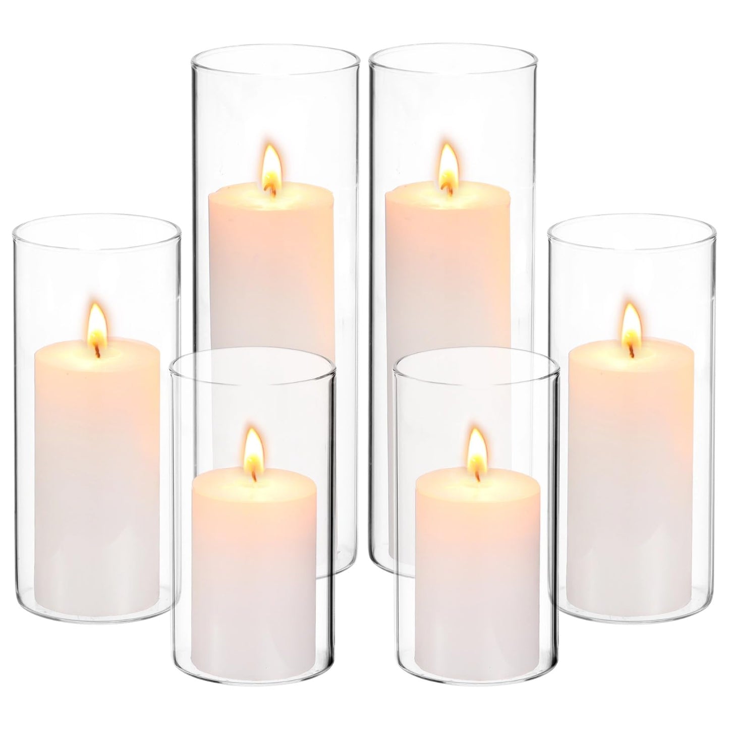 12 Pcs Glass Cylinder Candle Holders Bulk - Transparent Glass Hurricane Vases, Minimalist European Style with Multiple Size for Weddings and Restaurants